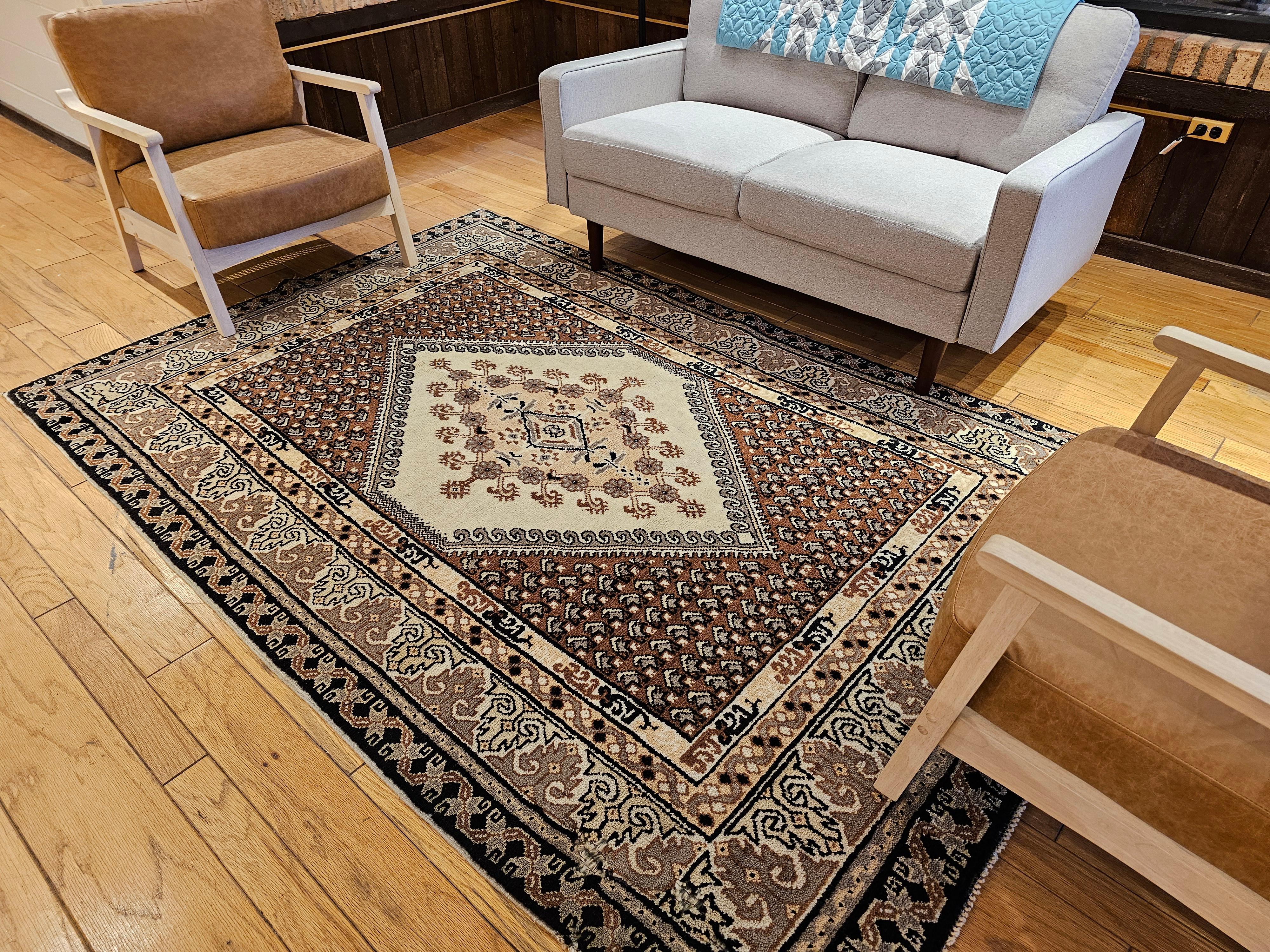 Marokkanischer Vintage-Teppich mit Medaillon-Muster in Brown, Elfenbein, Schwarz, Grau im Angebot 13