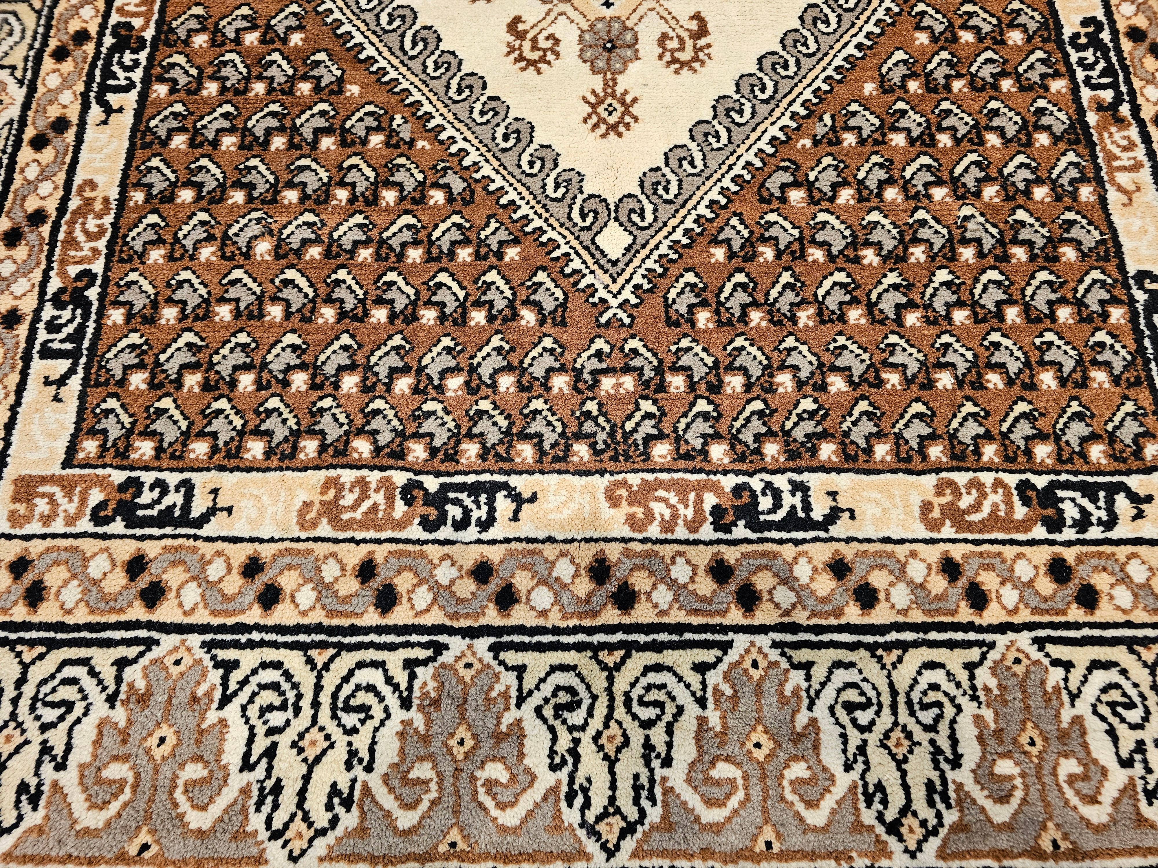 Wool Vintage Moroccan Rug in Medallion Pattern in Brown, Ivory, Black, Gray For Sale