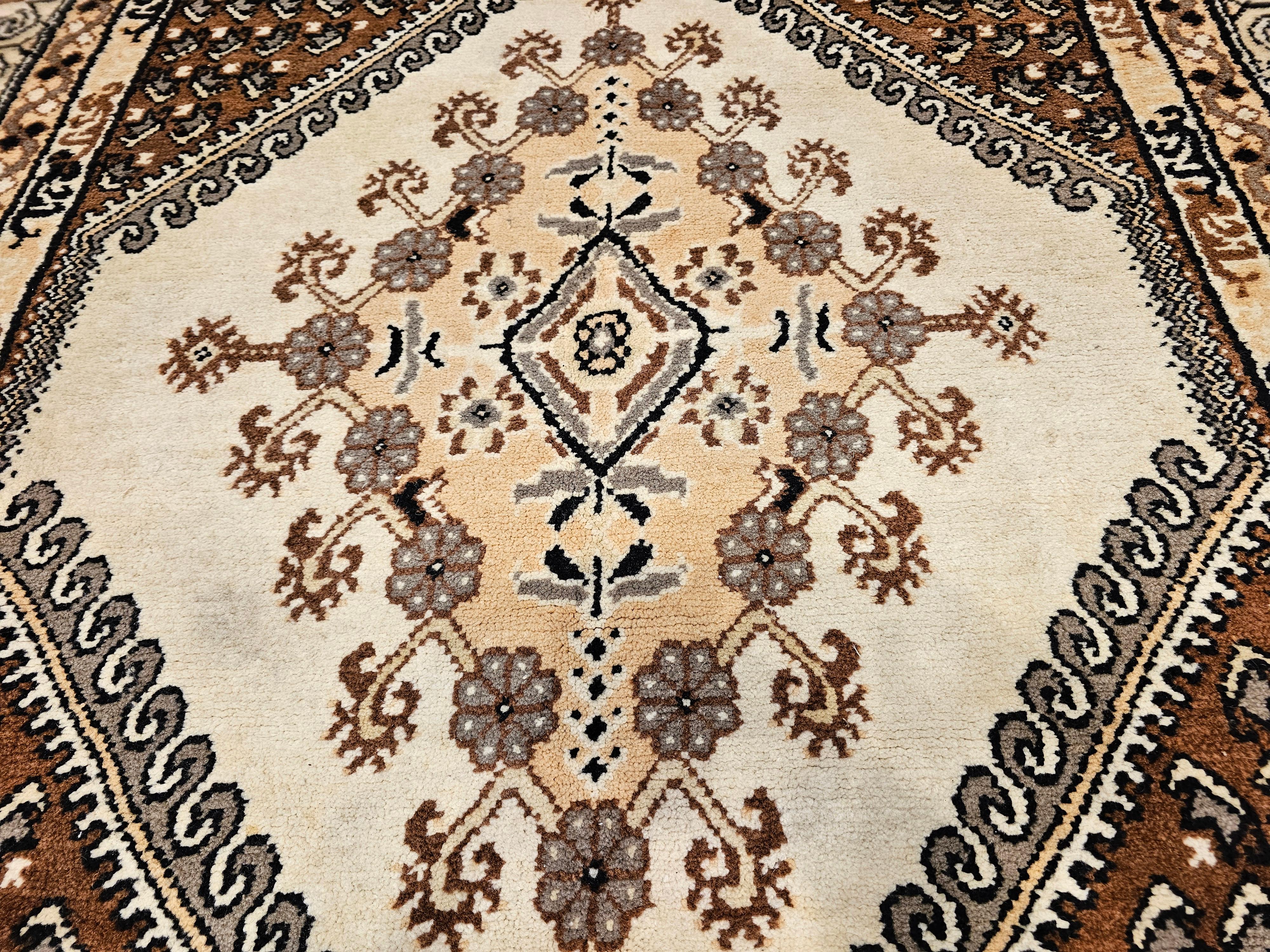 Vintage Moroccan Rug in Medallion Pattern in Brown, Ivory, Black, Gray For Sale 2