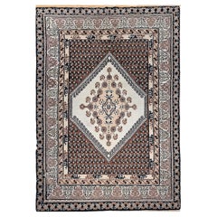 Retro Moroccan Rug in Medallion Pattern in Brown, Ivory, Black, Gray