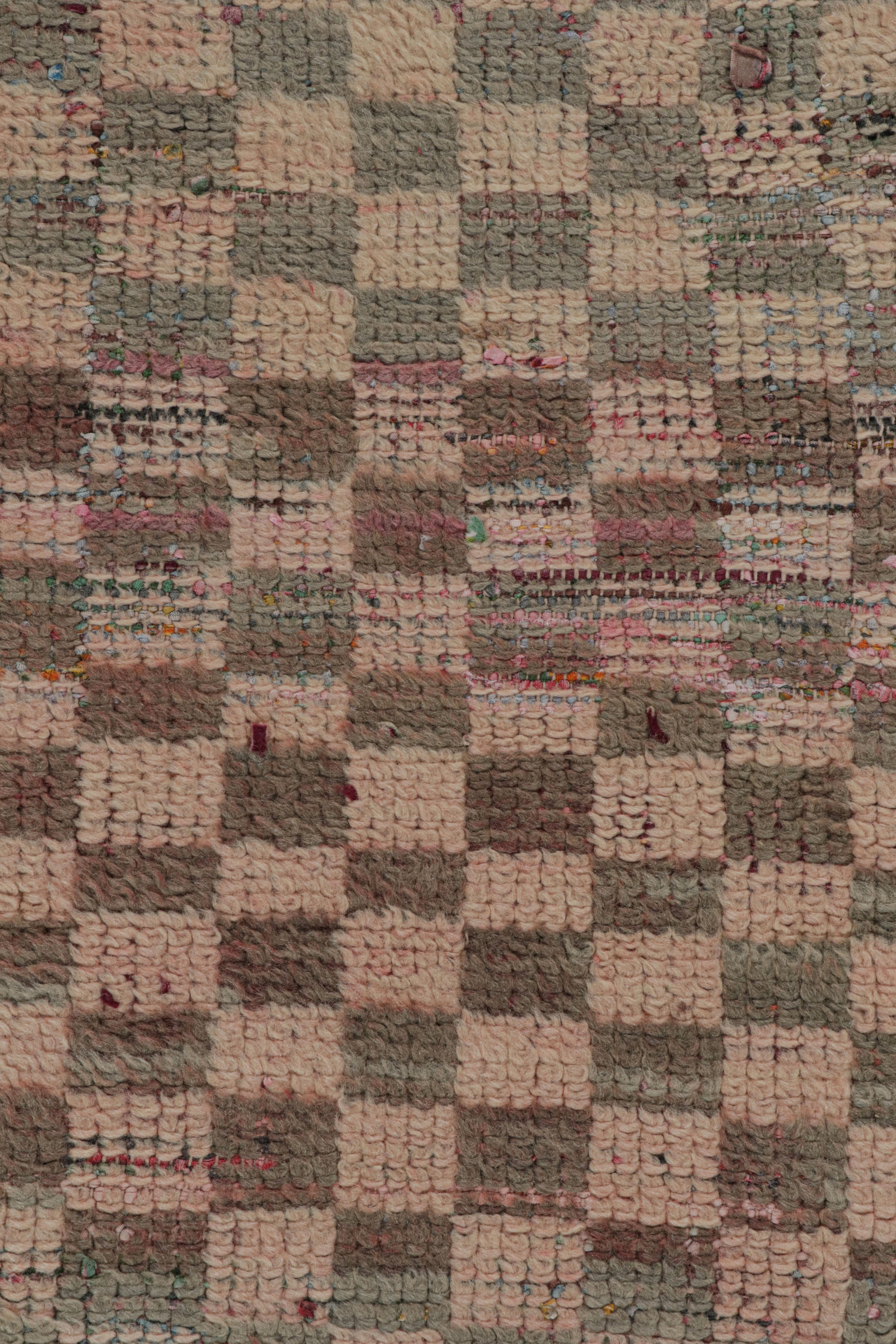 Wool Vintage Moroccan Rug in Pink and Beige-Brown Geometric Pattern from Rug & Kilim  For Sale
