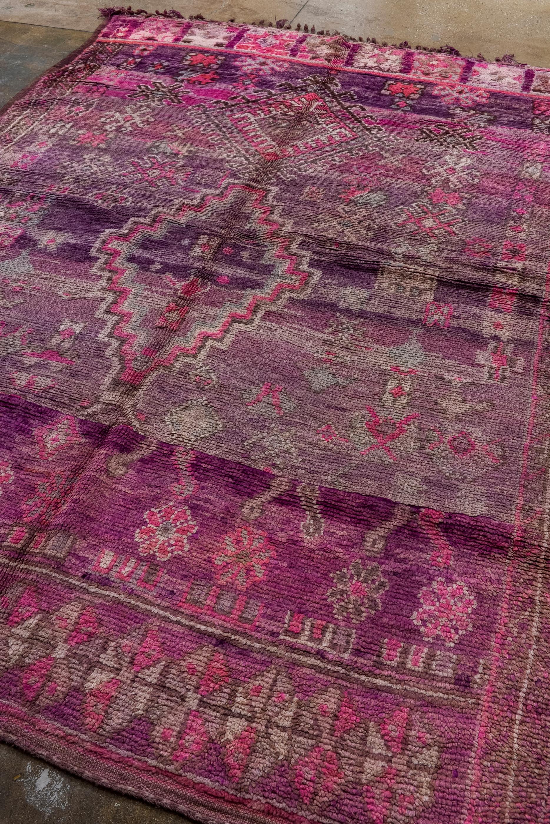 Hand-Knotted Vintage Moroccan Rug In Pink and Purple For Sale