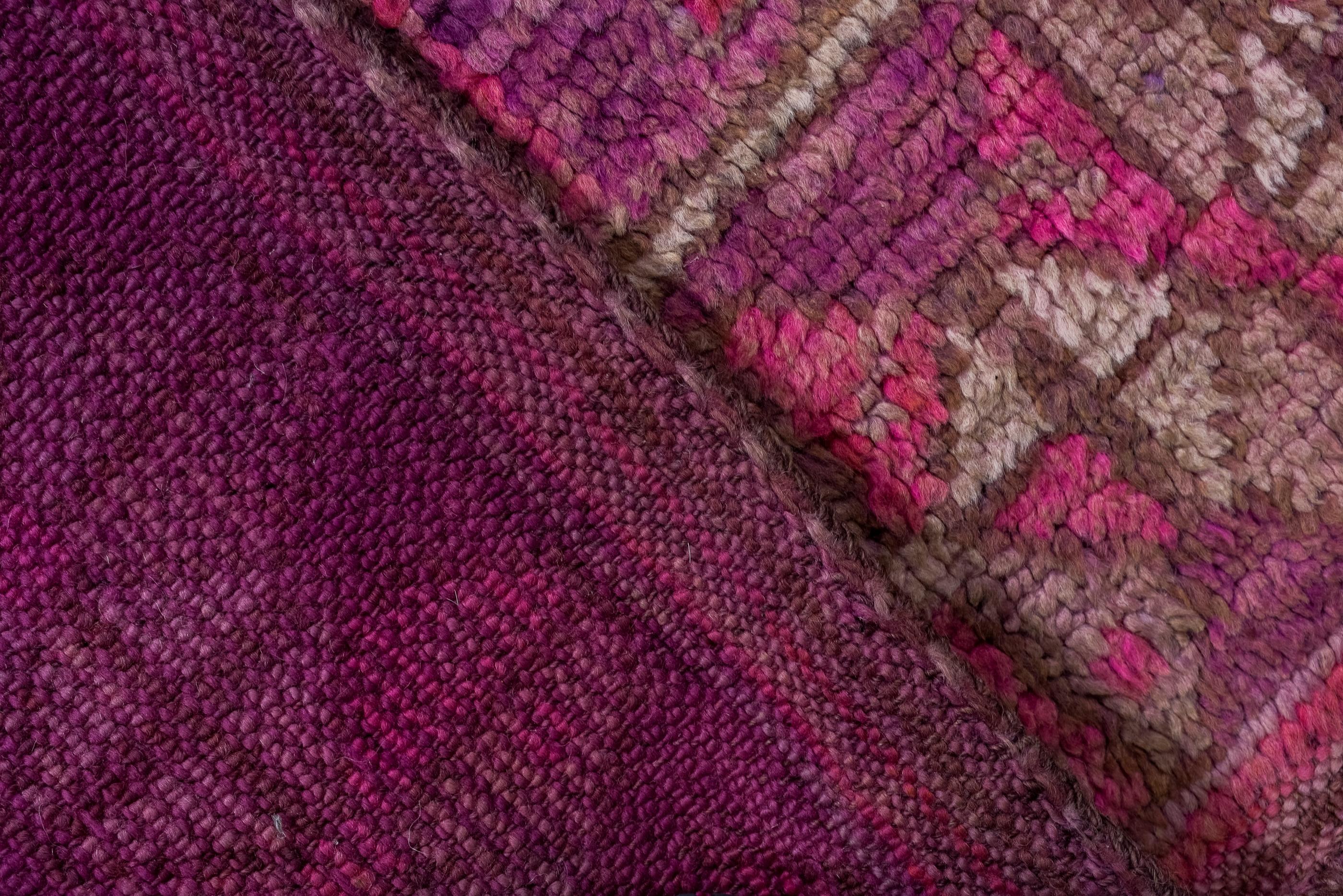 Wool Vintage Moroccan Rug In Pink and Purple For Sale