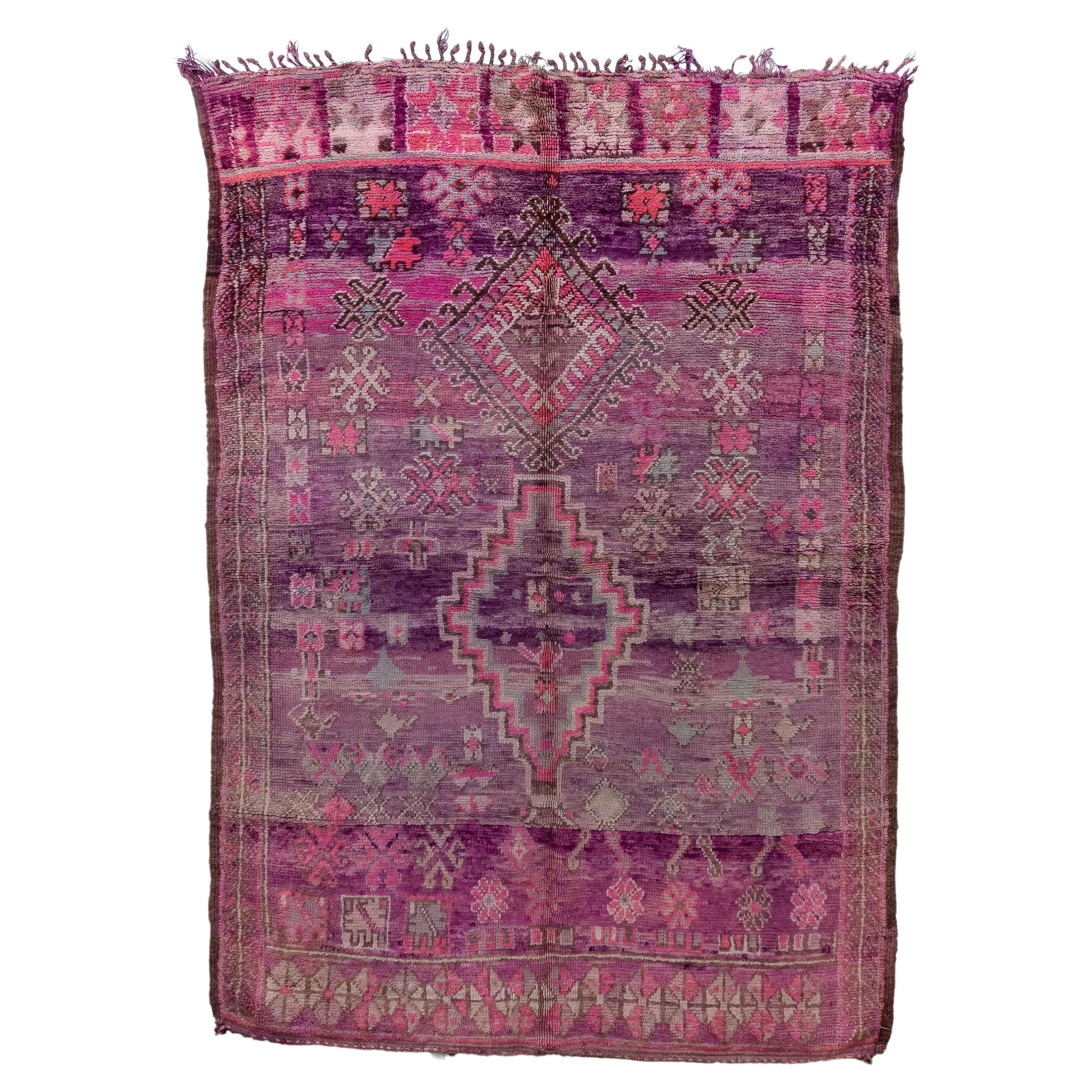 Vintage Moroccan Rug In Pink and Purple For Sale
