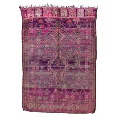 Vintage Moroccan Rug In Pink and Purple 