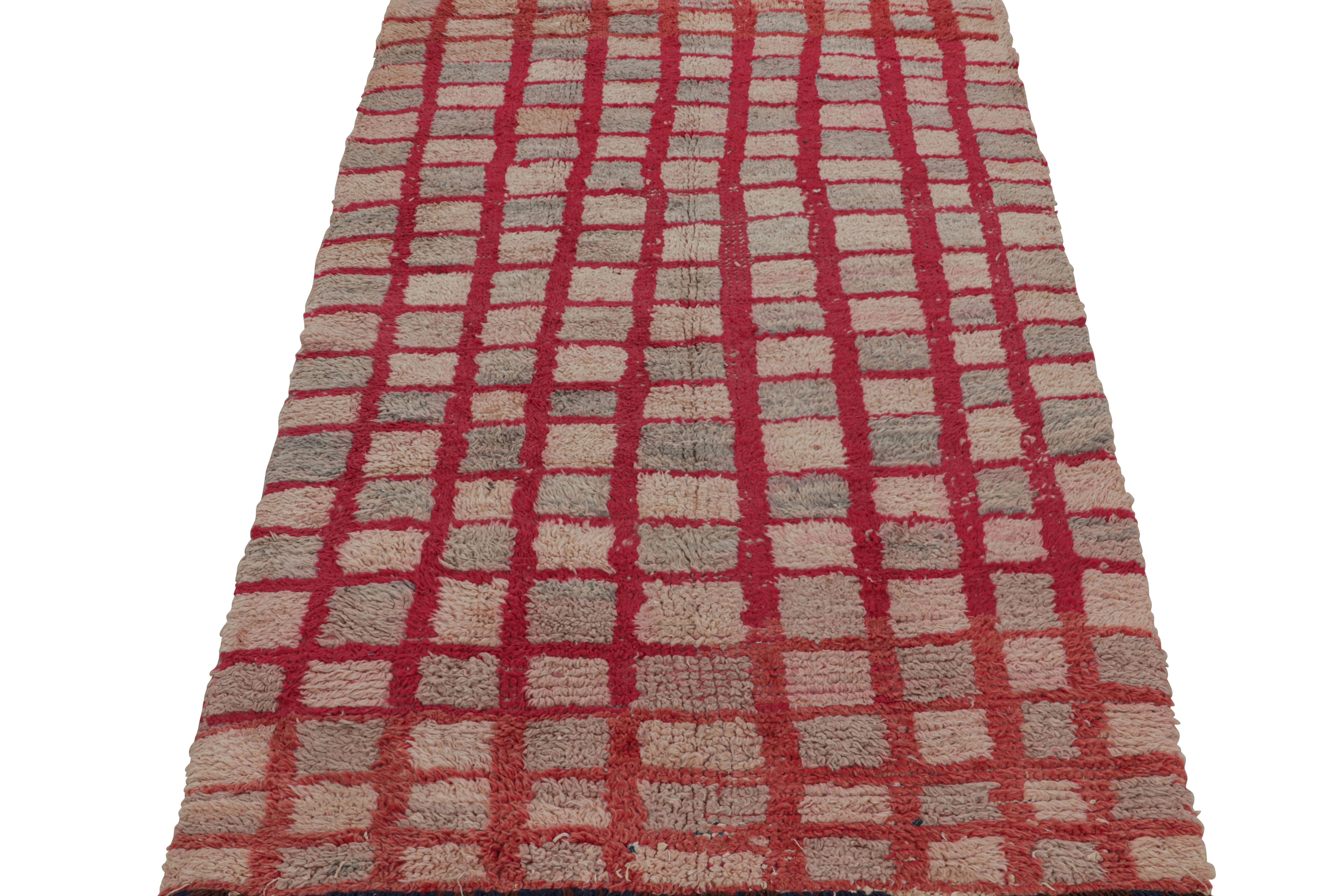 Hand-Knotted Vintage Moroccan Rug in Pink and Red Geometric Patterns, from Rug & Kilim For Sale