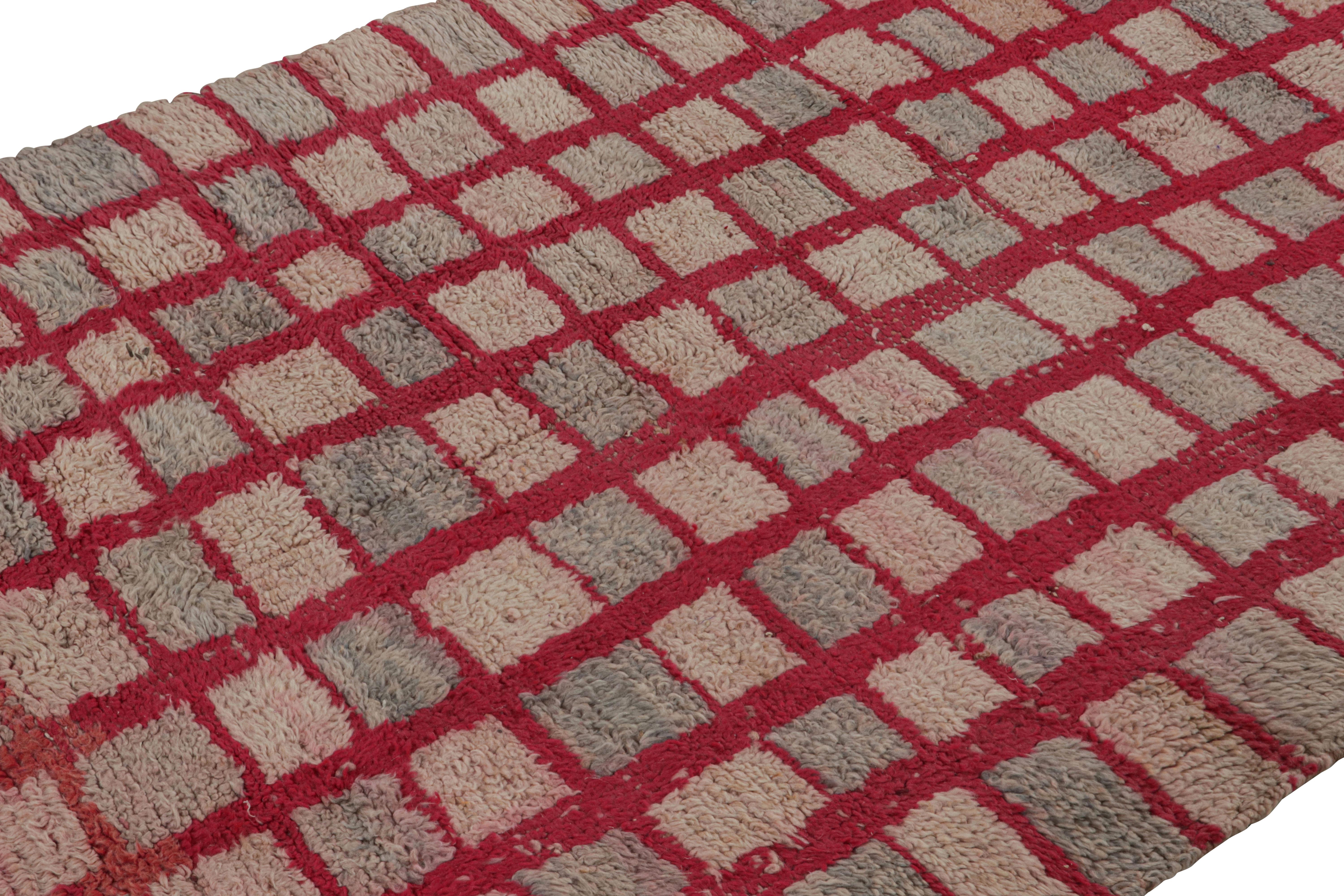 Wool Vintage Moroccan Rug in Pink and Red Geometric Patterns, from Rug & Kilim For Sale