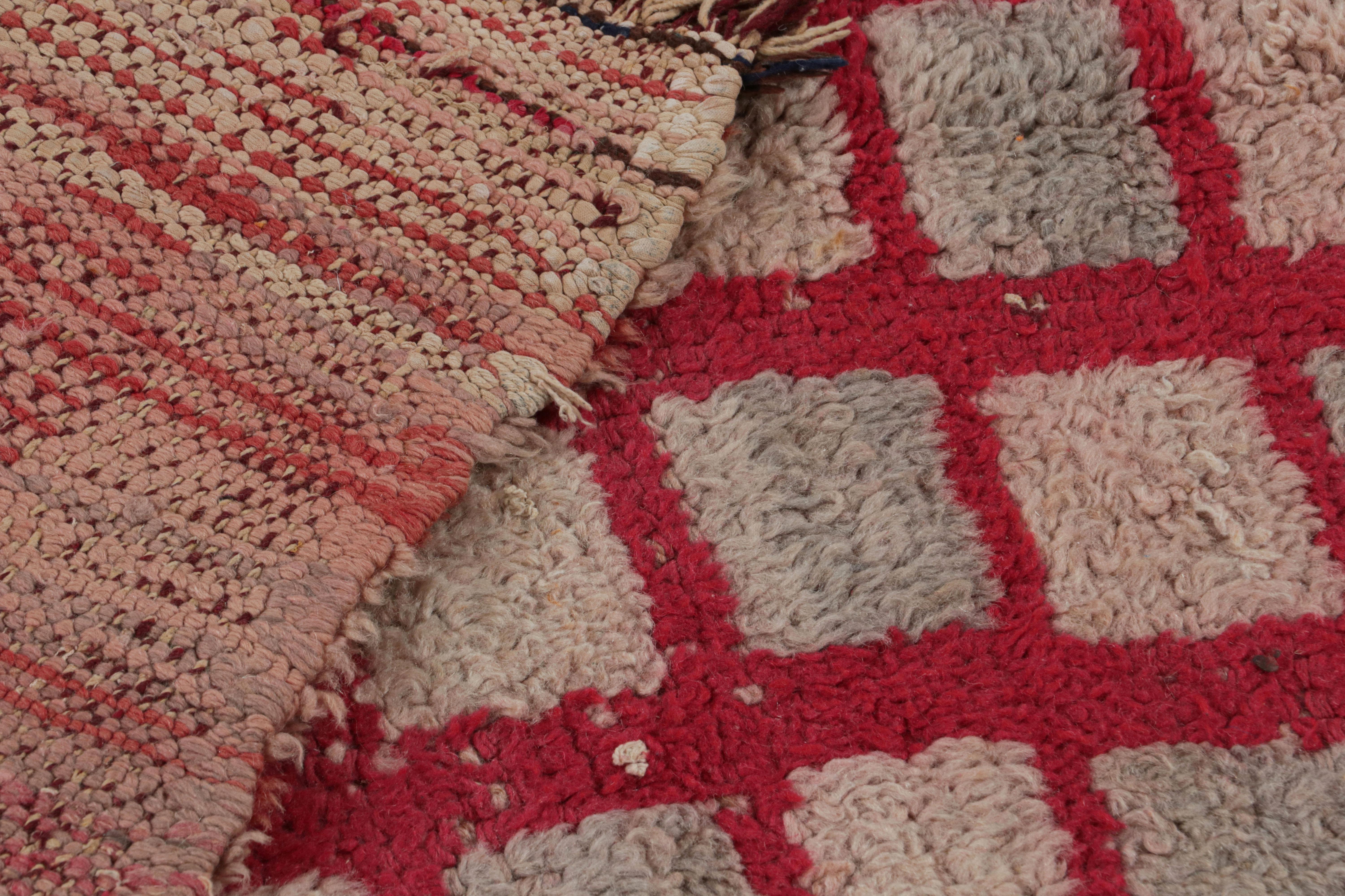 Vintage Moroccan Rug in Pink and Red Geometric Patterns, from Rug & Kilim For Sale 1