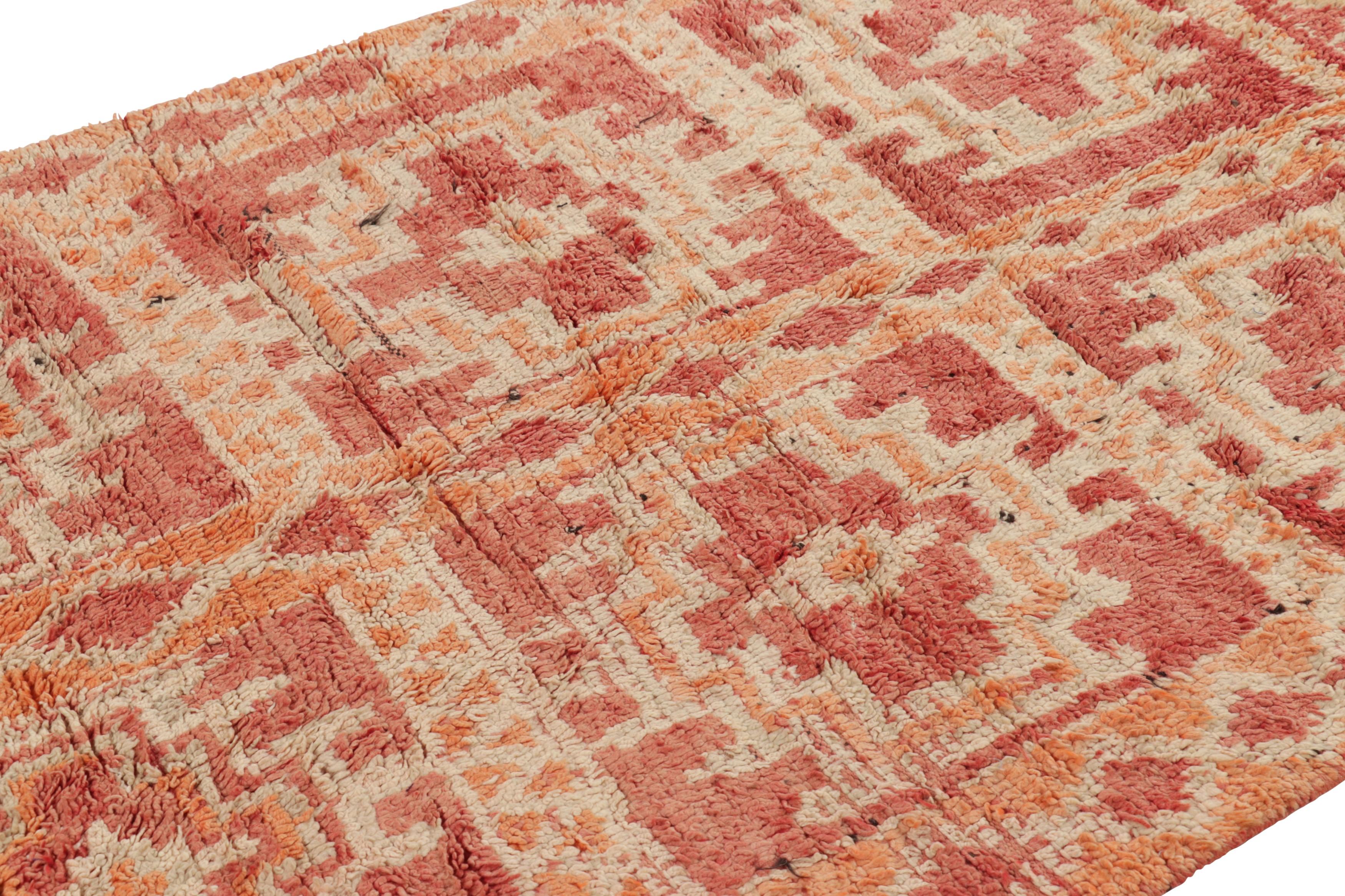 Hand-knotted in wool and originating from Morocco circa 1950-1960, this 4x6 vintage rug is a rare and among the most exciting new additions to Rug & Kilim’s mid-century curations from the region.


On the Design: 

The design features six large