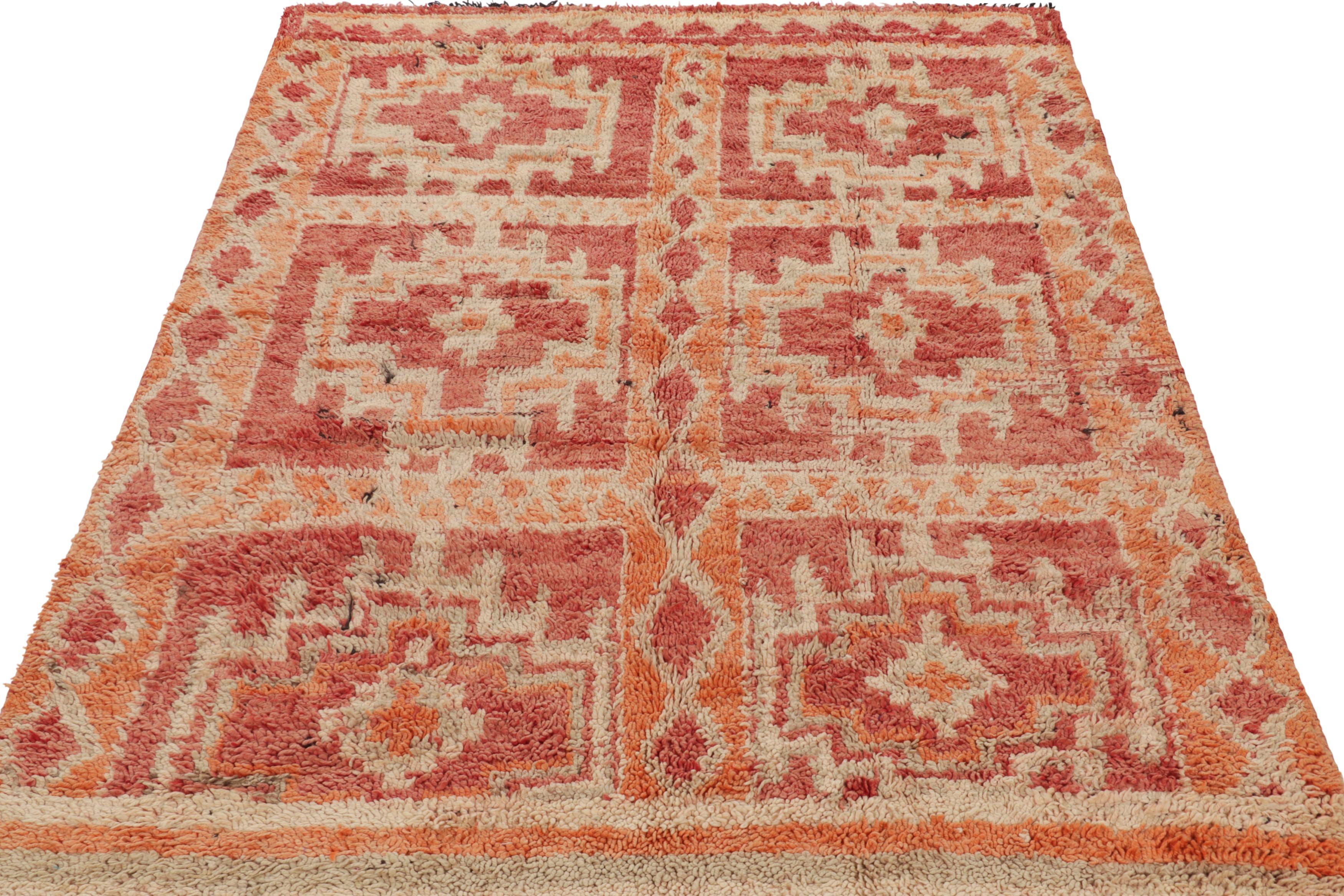 Hand-Knotted Vintage Moroccan Rug in Pink and Rust with Geometric Medallion - Rug & Kilim For Sale