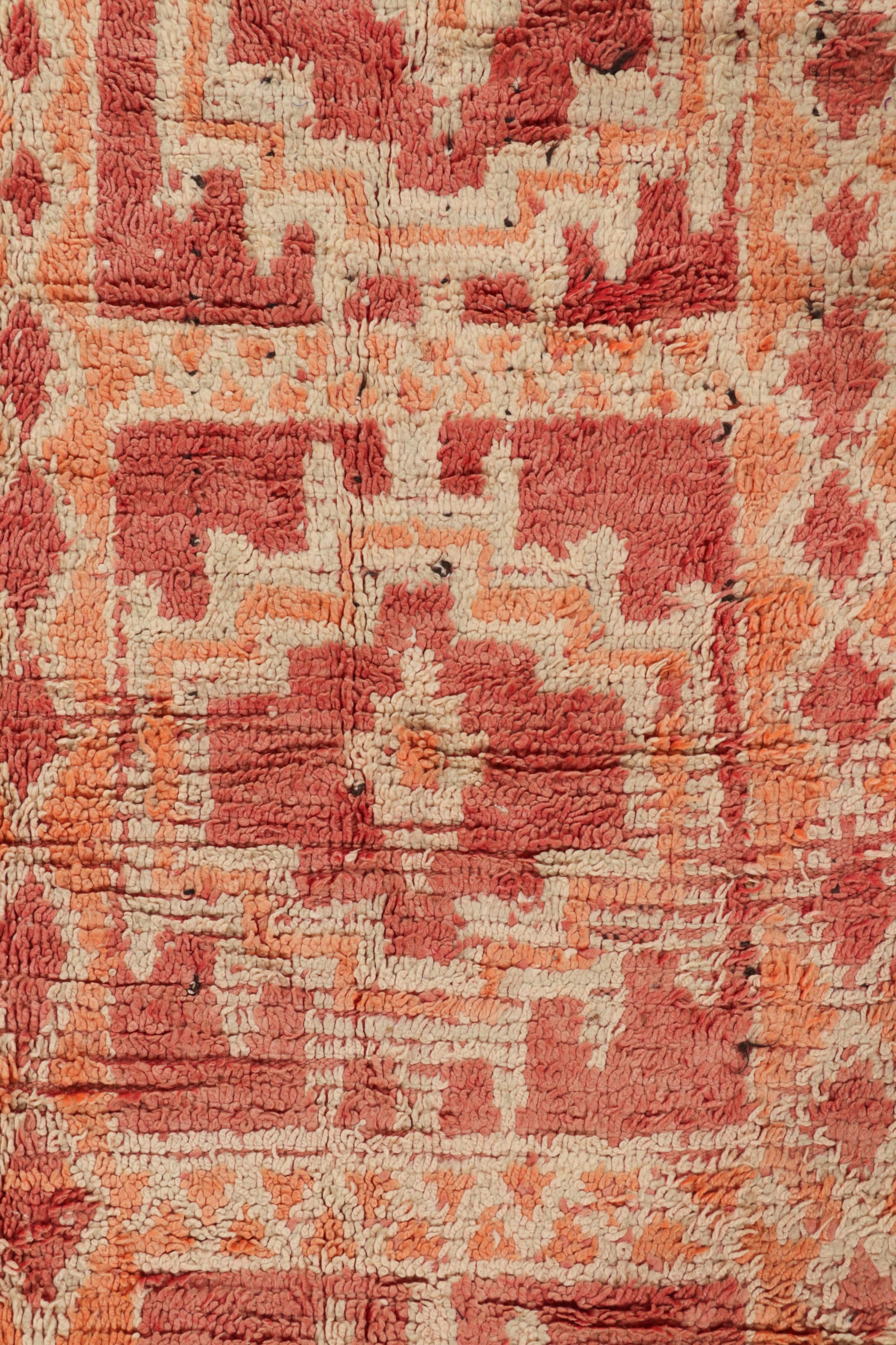 Mid-20th Century Vintage Moroccan Rug in Pink and Rust with Geometric Medallion - Rug & Kilim For Sale