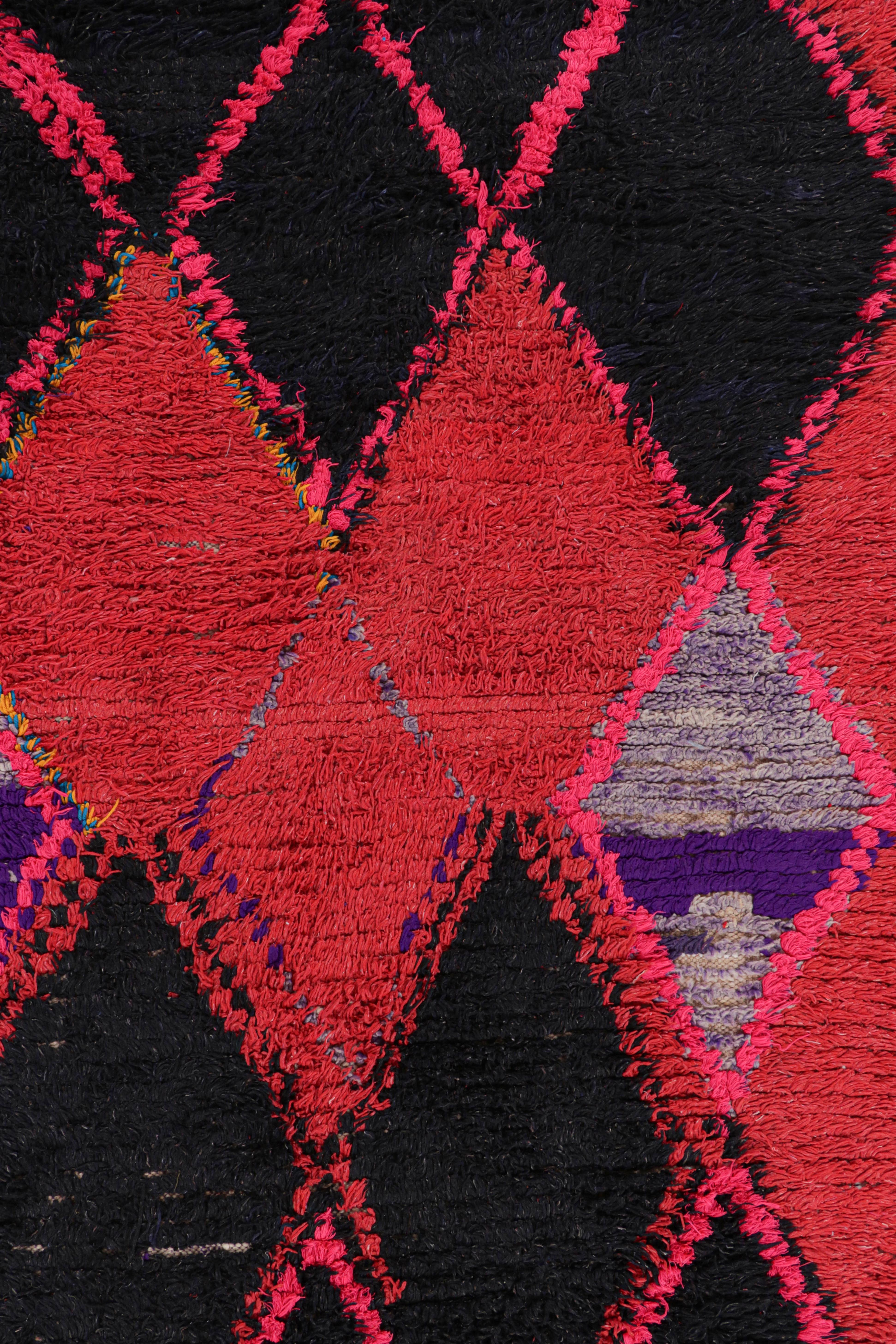 Hand-Knotted Vintage Moroccan Rug in Pink with Black Diamond Medallions, from Rug & Kilim For Sale