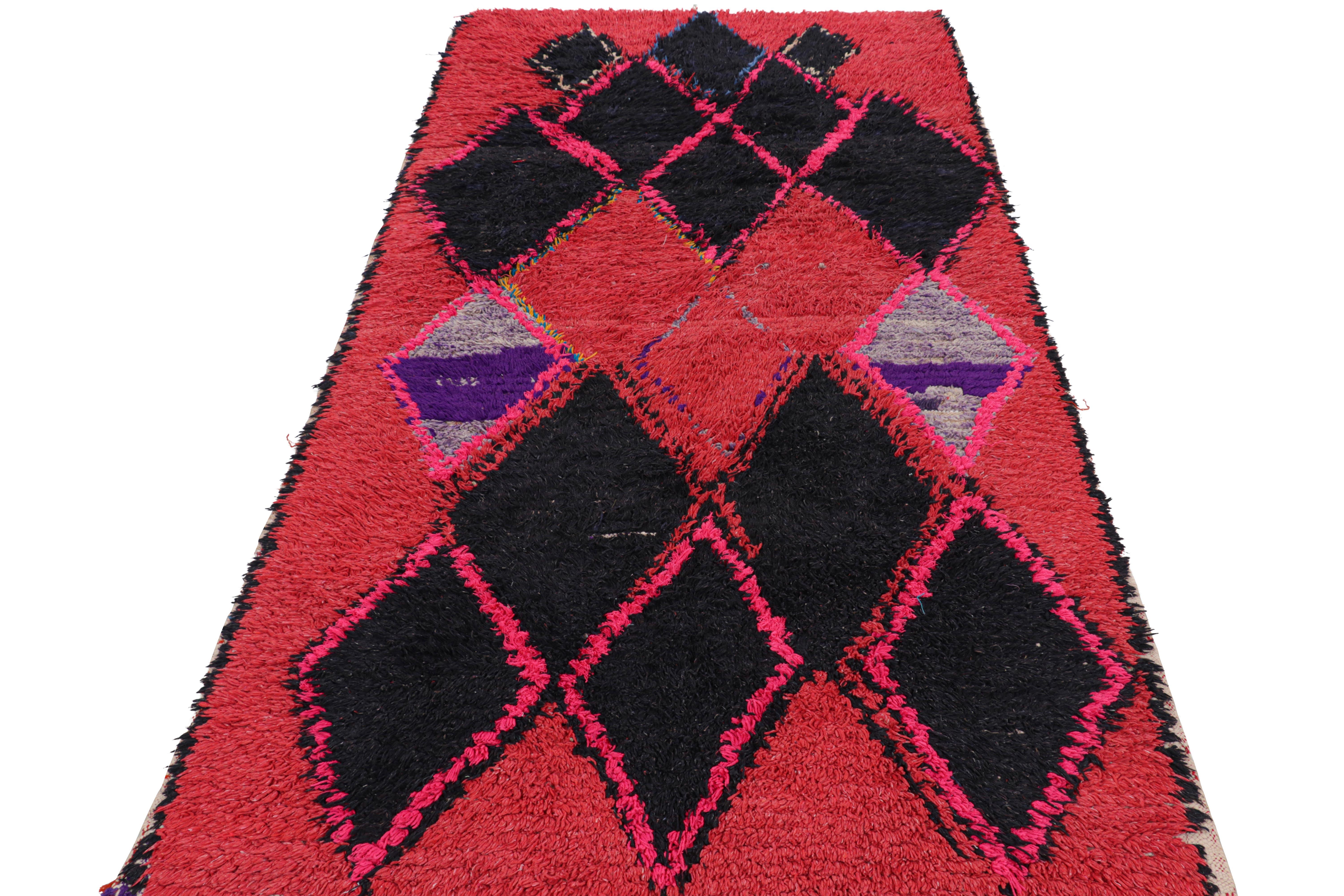 Vintage Moroccan Rug in Pink with Black Diamond Medallions, from Rug & Kilim In Good Condition For Sale In Long Island City, NY