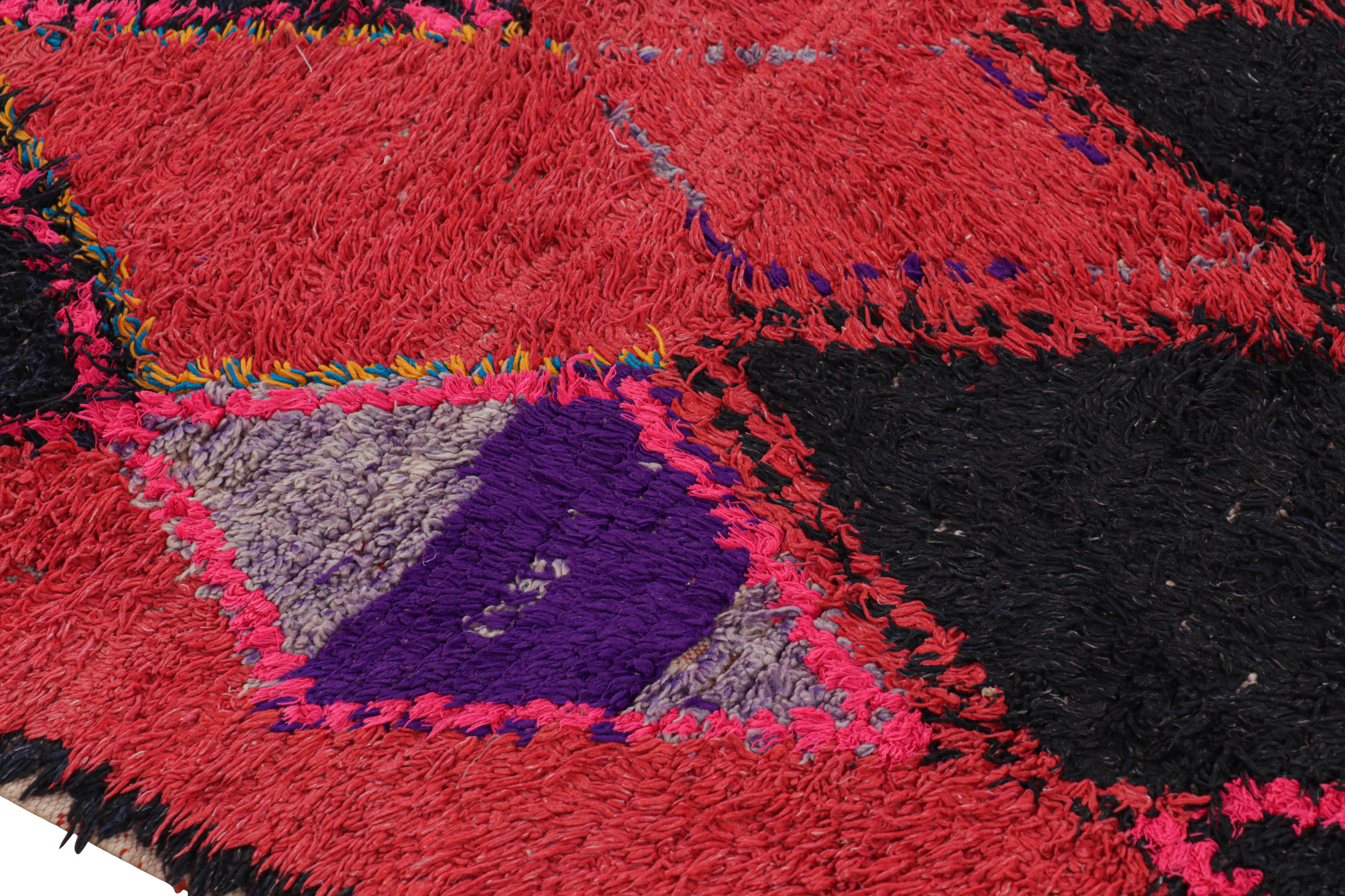 Wool Vintage Moroccan Rug in Pink with Black Diamond Medallions, from Rug & Kilim For Sale