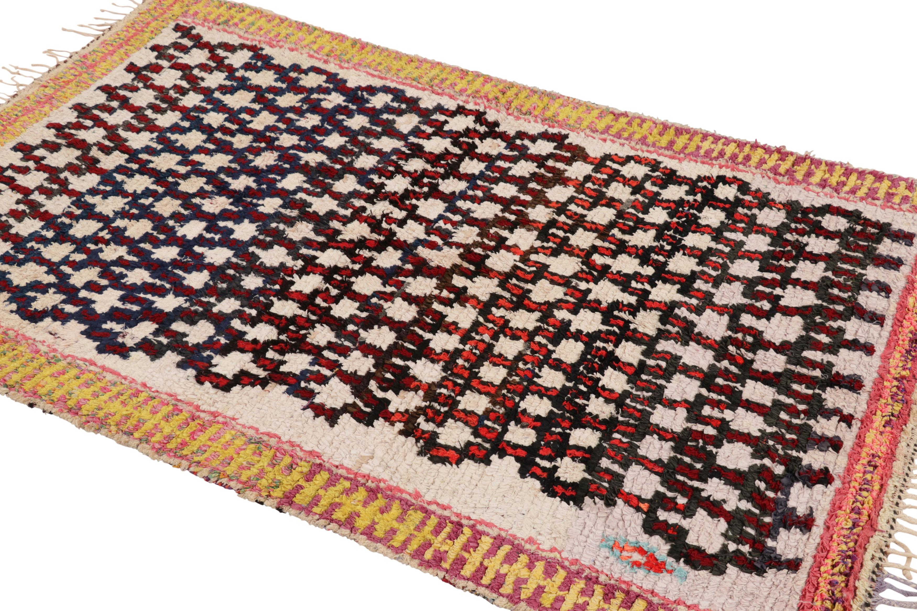 Vintage Moroccan Rug in Red and Cream with Geometric Patterns - Rug & Kilim In Good Condition For Sale In Long Island City, NY
