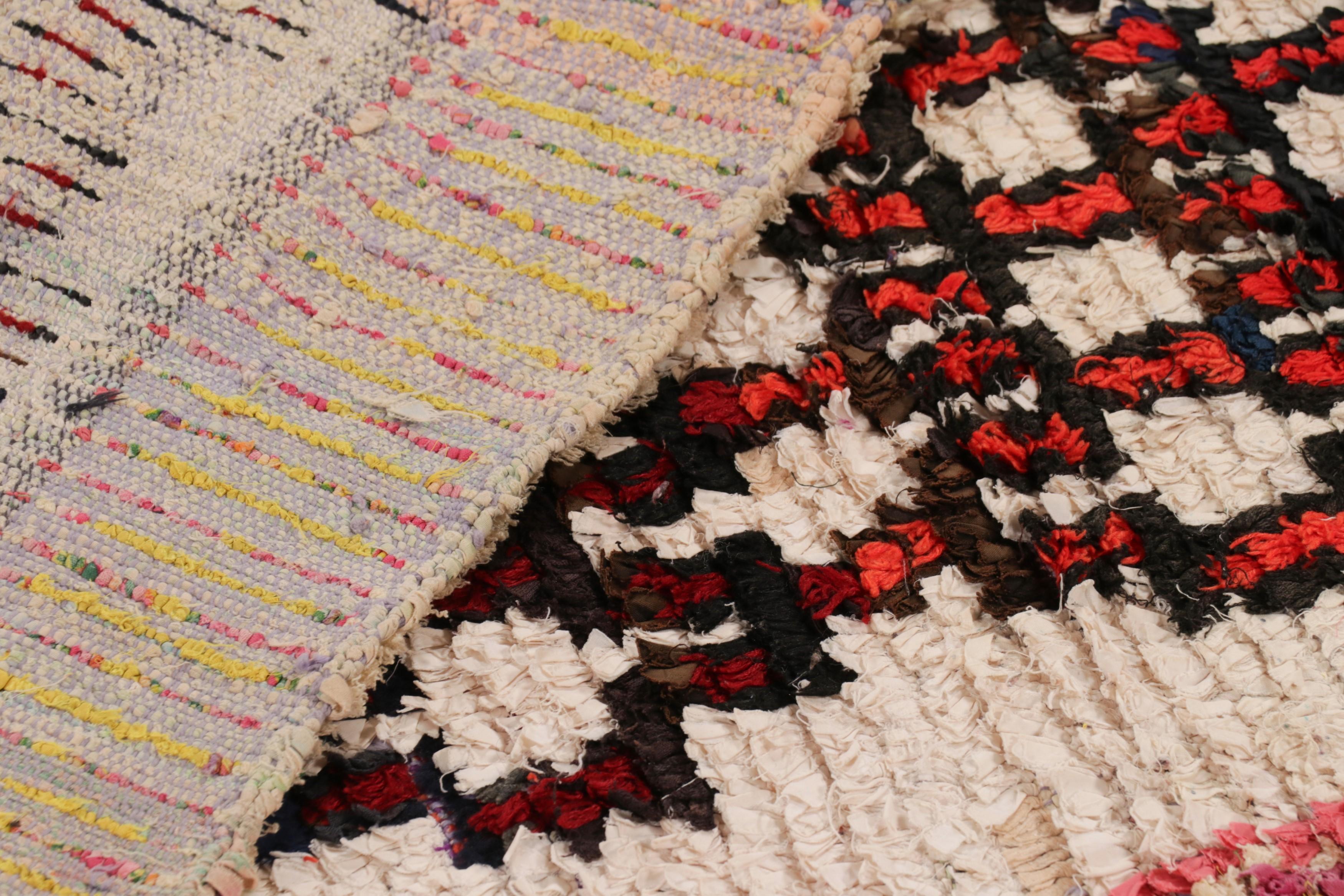 Vintage Moroccan Rug in Red and Cream with Geometric Patterns - Rug & Kilim For Sale 1