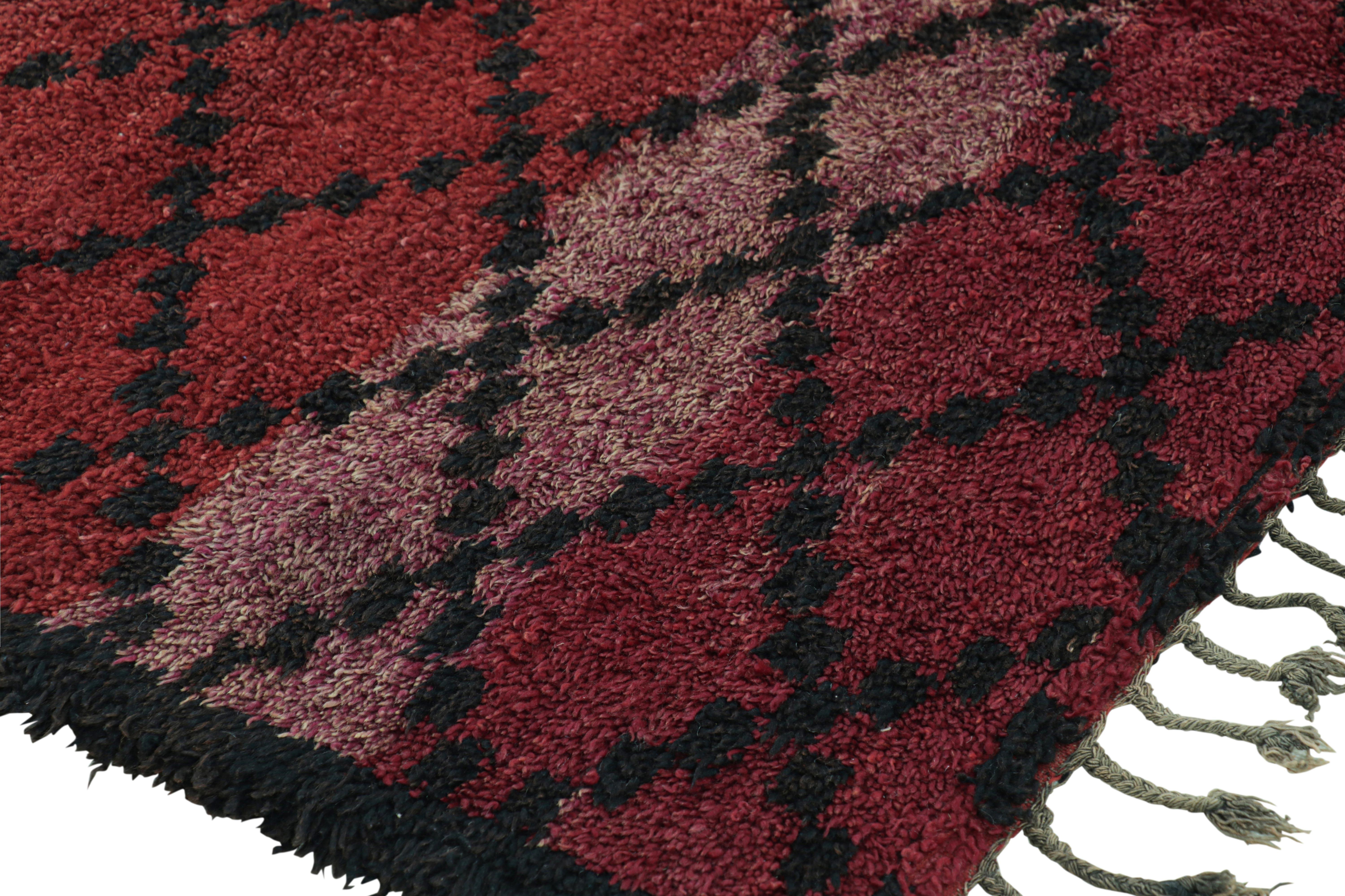 Hand-Knotted Vintage Moroccan Rug in Red with Black Diamond Patterns, from Rug & Kilim For Sale