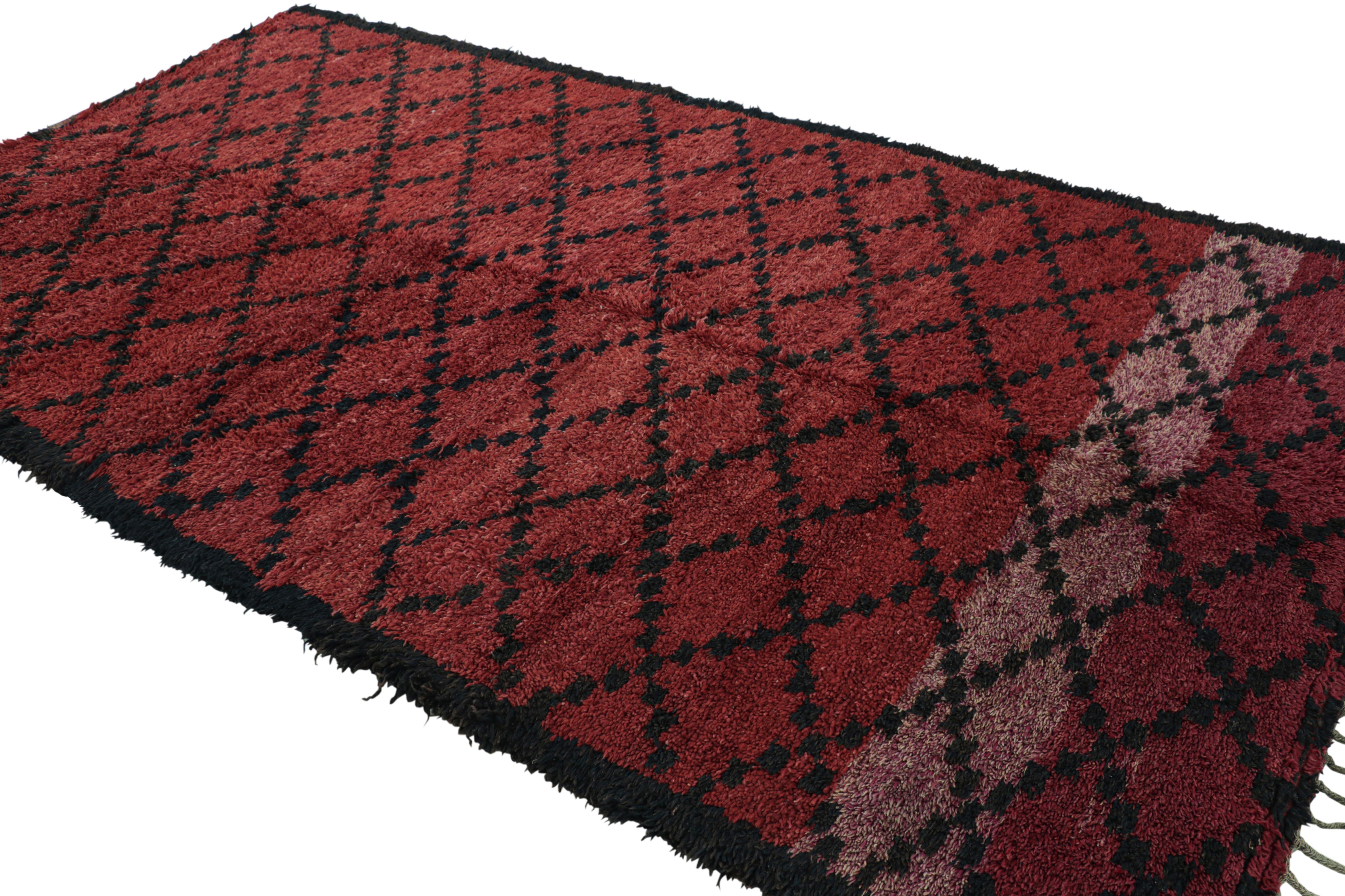 Mid-20th Century Vintage Moroccan Rug in Red with Black Diamond Patterns, from Rug & Kilim For Sale