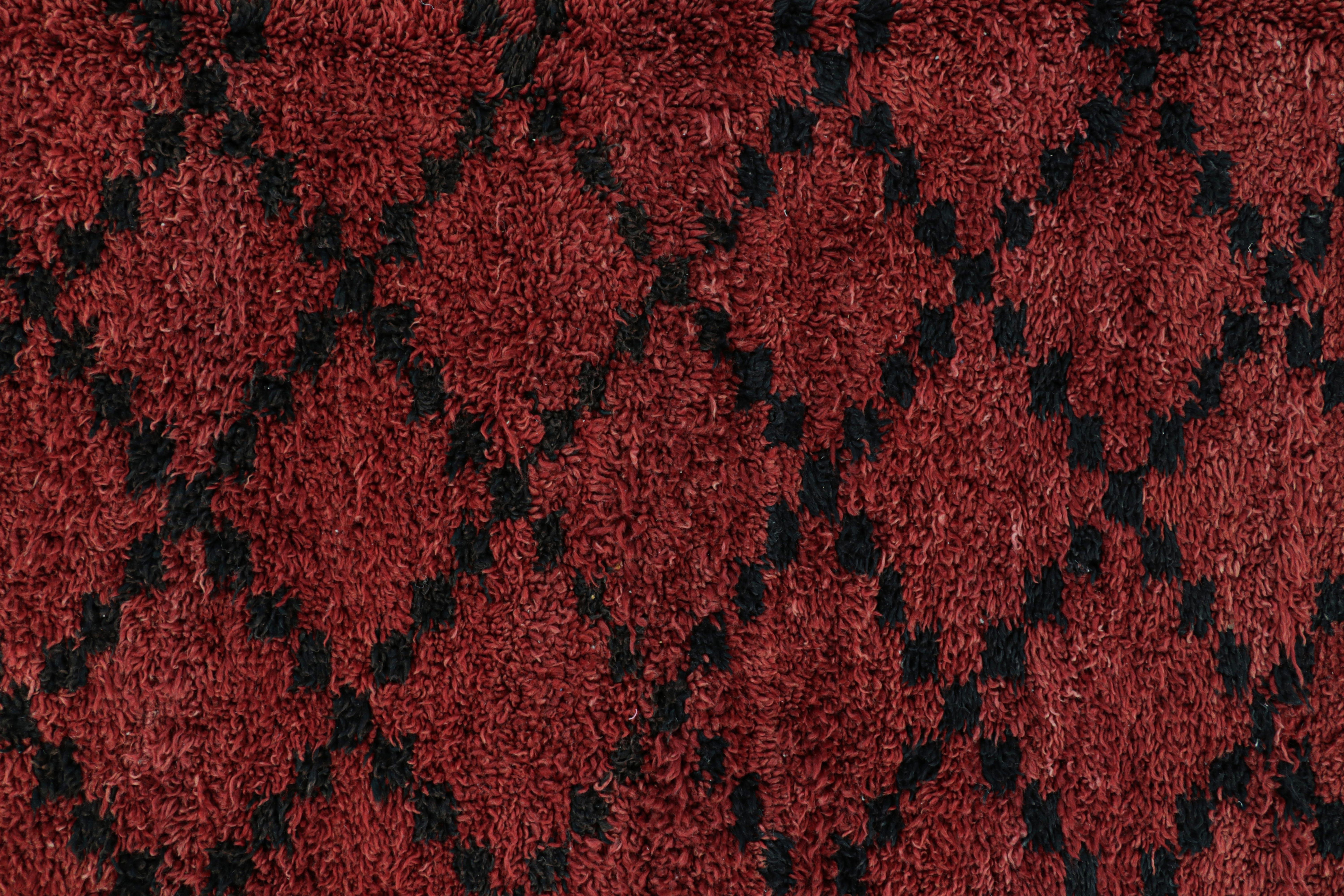 Wool Vintage Moroccan Rug in Red with Black Diamond Patterns, from Rug & Kilim For Sale