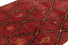 Vintage Moroccan Rug in Red with Geometric Lattice Pattern - Rug & Kilim