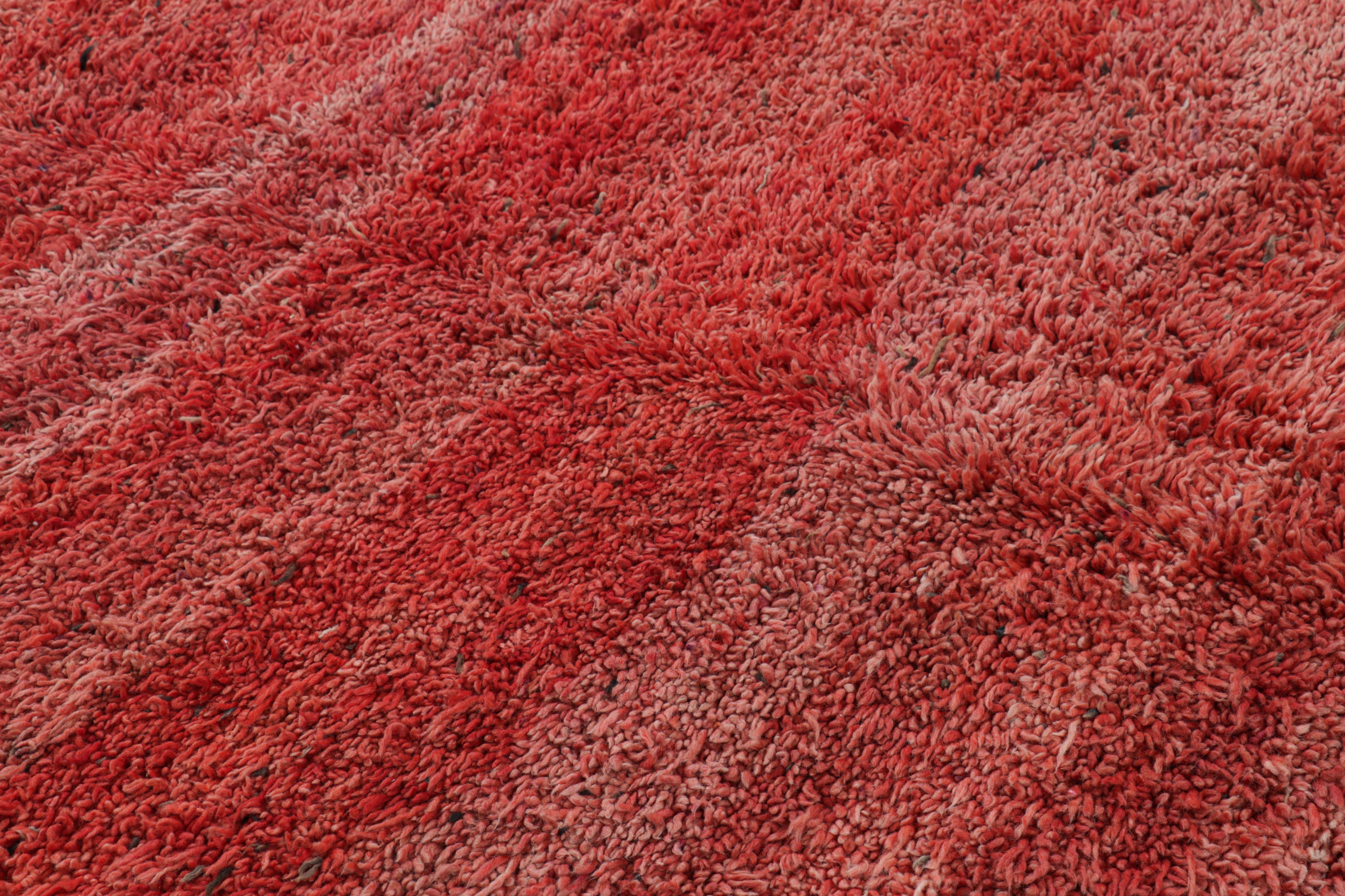 Wool Vintage Moroccan Rug in Red with High Pile Stripes and Striae, from Rug & Kilim For Sale