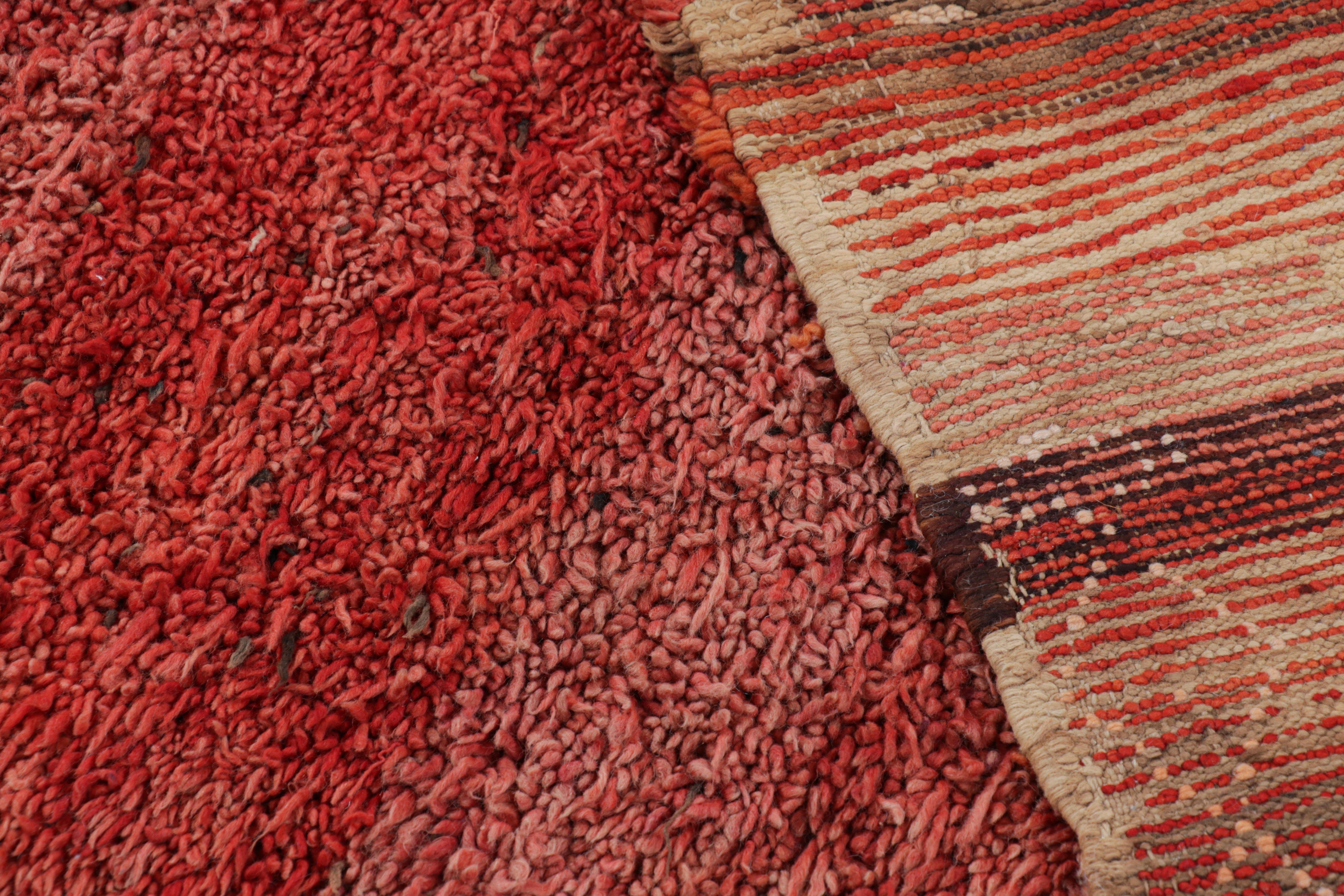Vintage Moroccan Rug in Red with High Pile Stripes and Striae, from Rug & Kilim For Sale 1