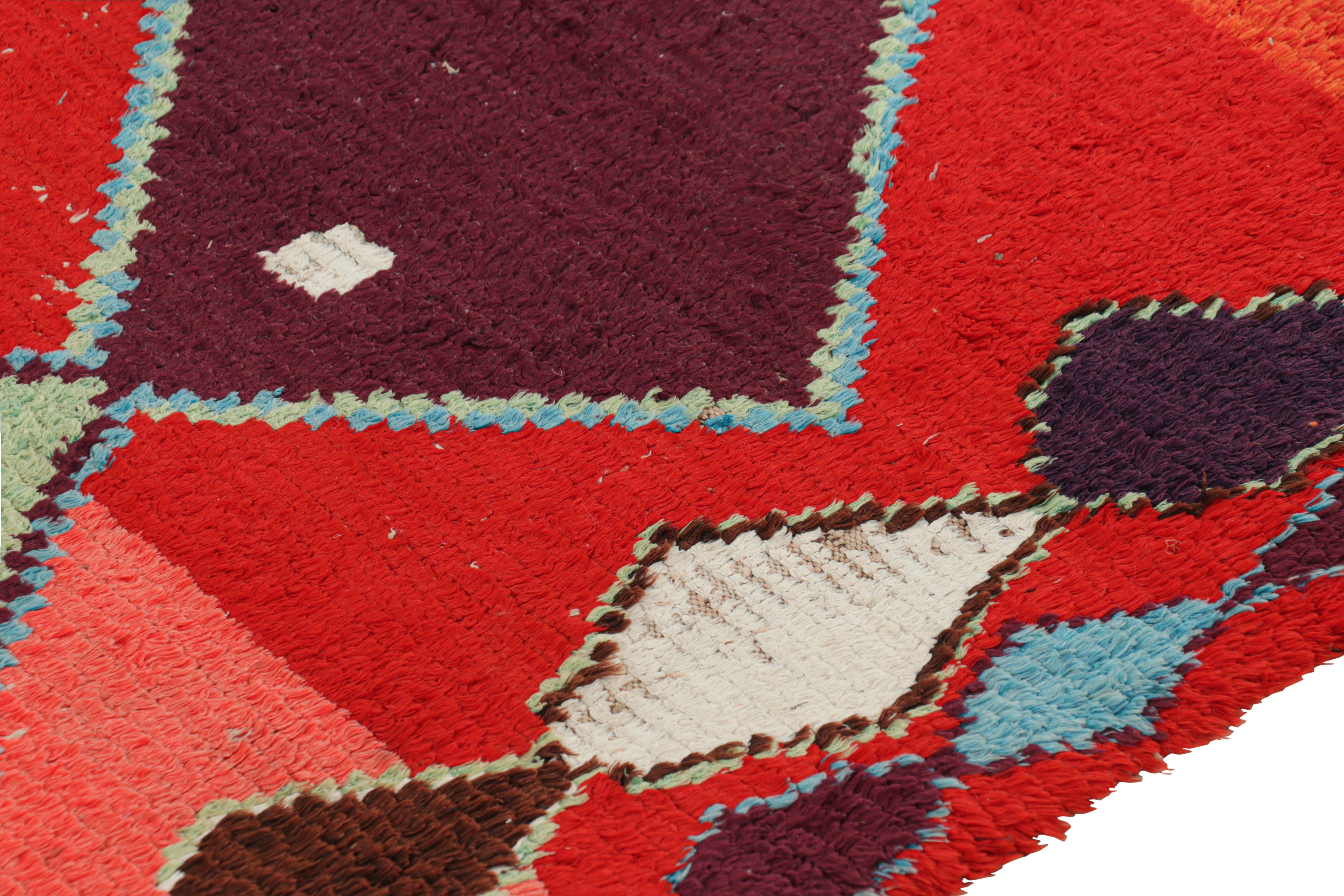 Hand-Knotted Vintage Moroccan Rug in Red with Multicolor Diamond Medallions  Rug & Kilim For Sale