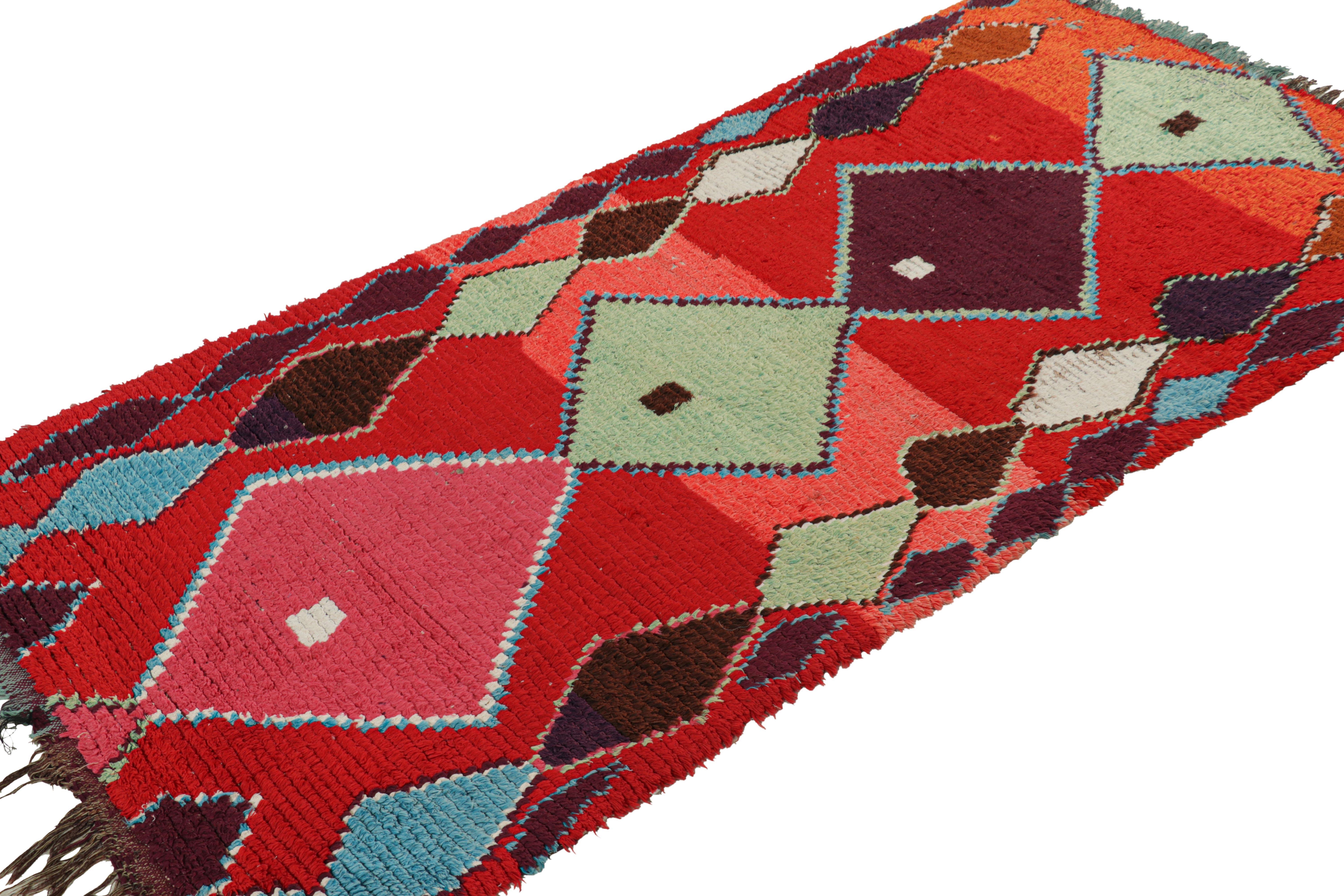 Mid-20th Century Vintage Moroccan Rug in Red with Multicolor Diamond Medallions  Rug & Kilim For Sale