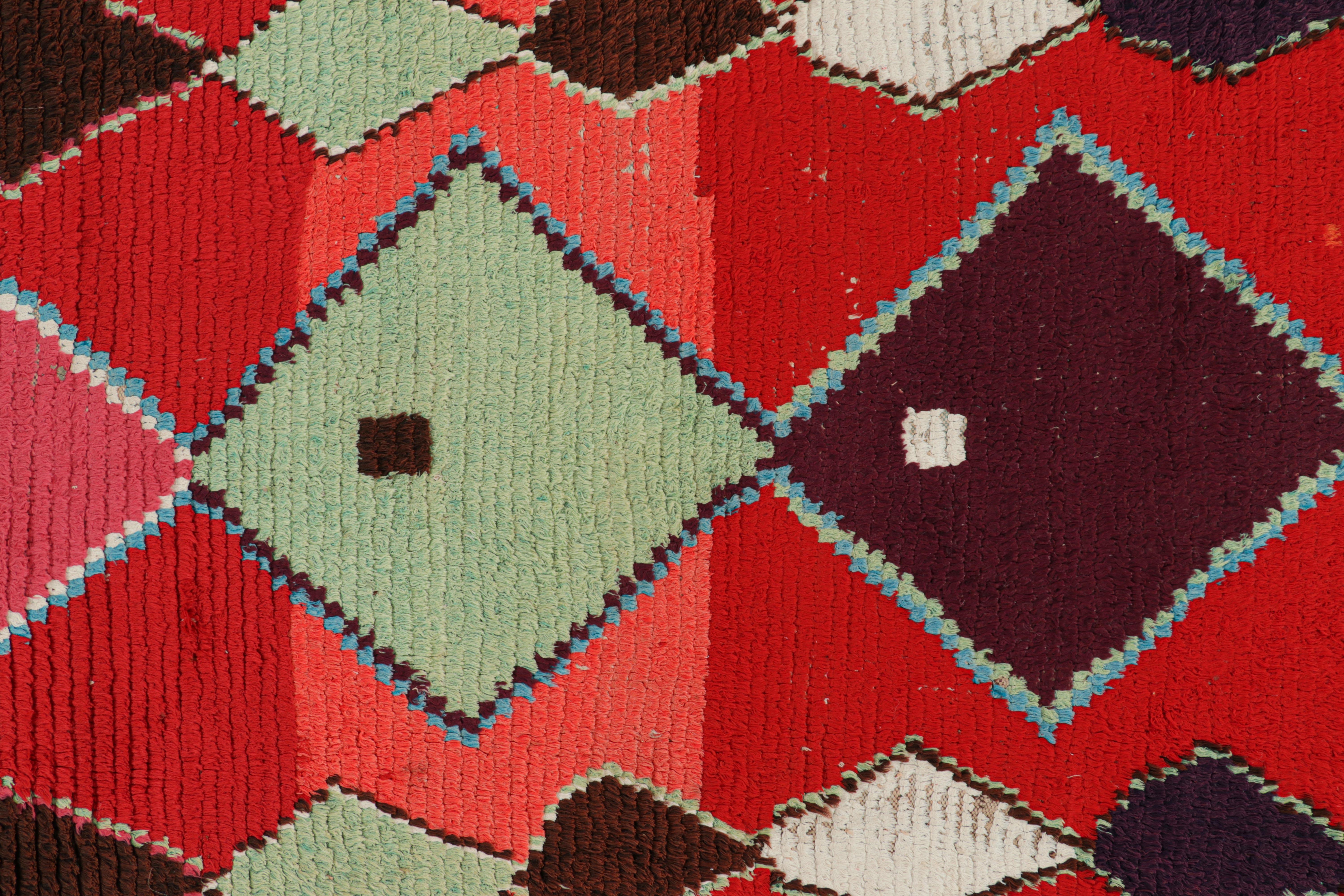 Wool Vintage Moroccan Rug in Red with Multicolor Diamond Medallions  Rug & Kilim For Sale