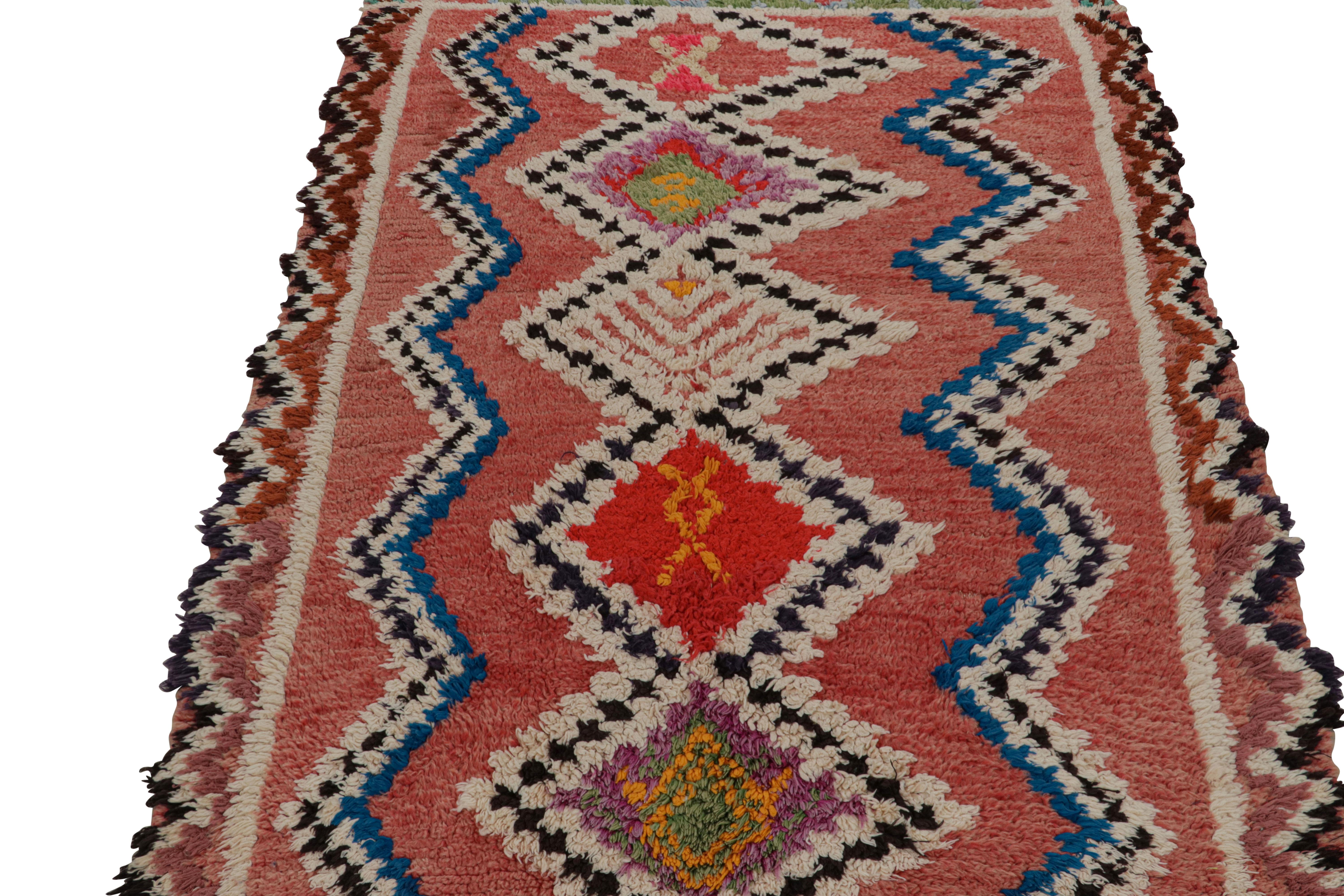 Hand-Knotted Vintage Moroccan Rug in Salmon Red with Geometric Patterns, from Rug & Kilim  For Sale