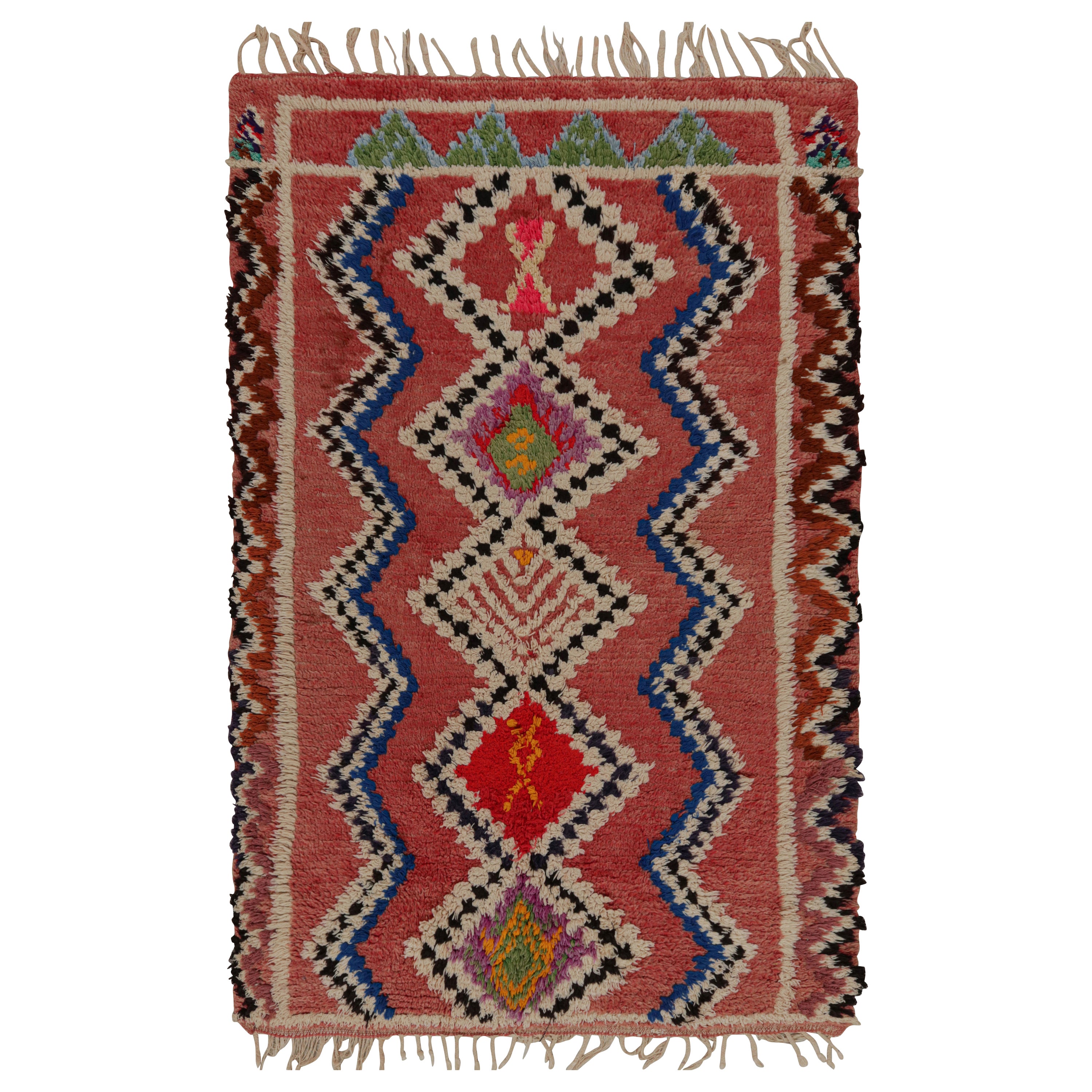 Vintage Moroccan Rug in Salmon Red with Geometric Patterns, from Rug & Kilim