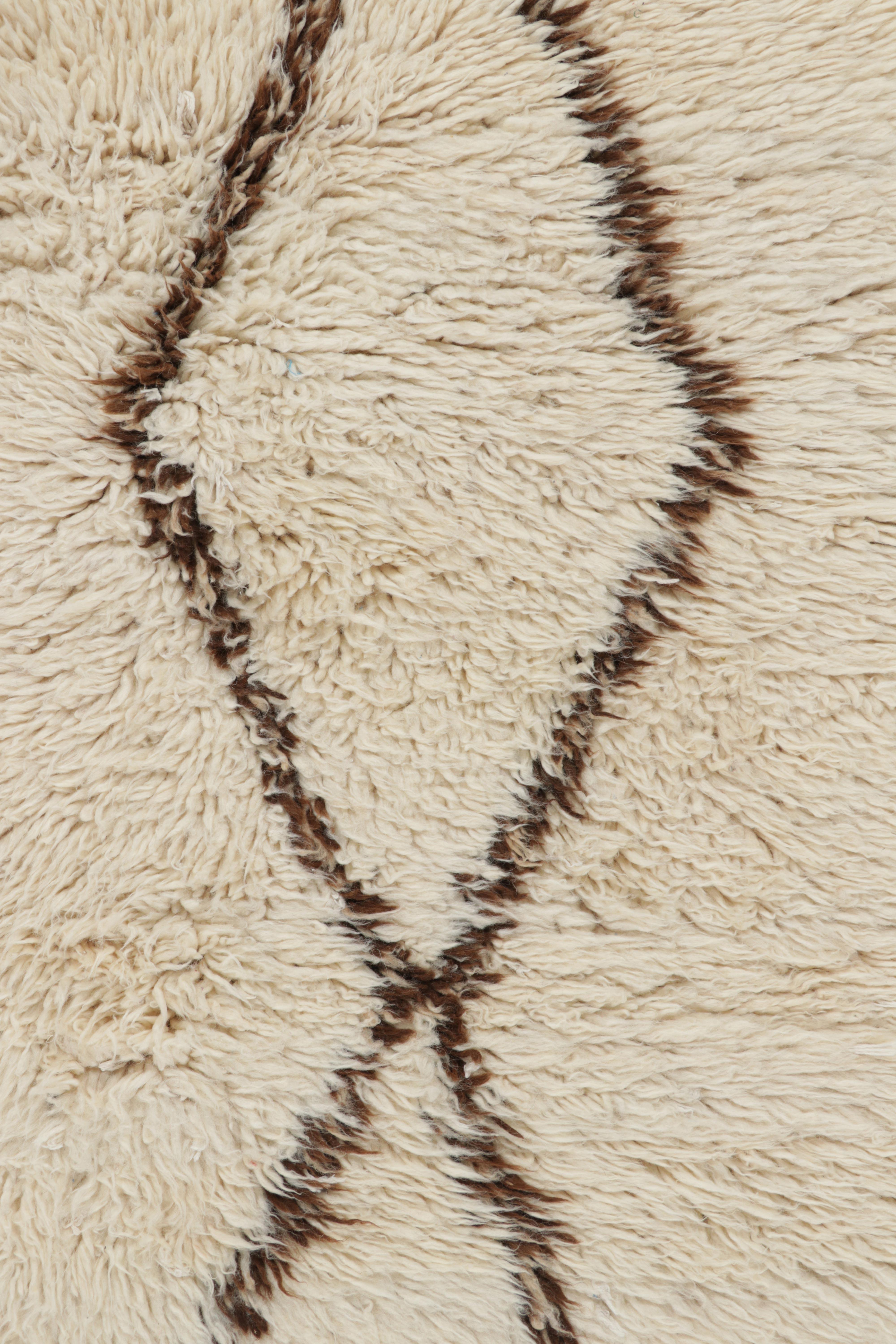 Hand-Knotted Vintage Moroccan Rug in White with Brown Diamond Medallions, from Rug & Kilim For Sale