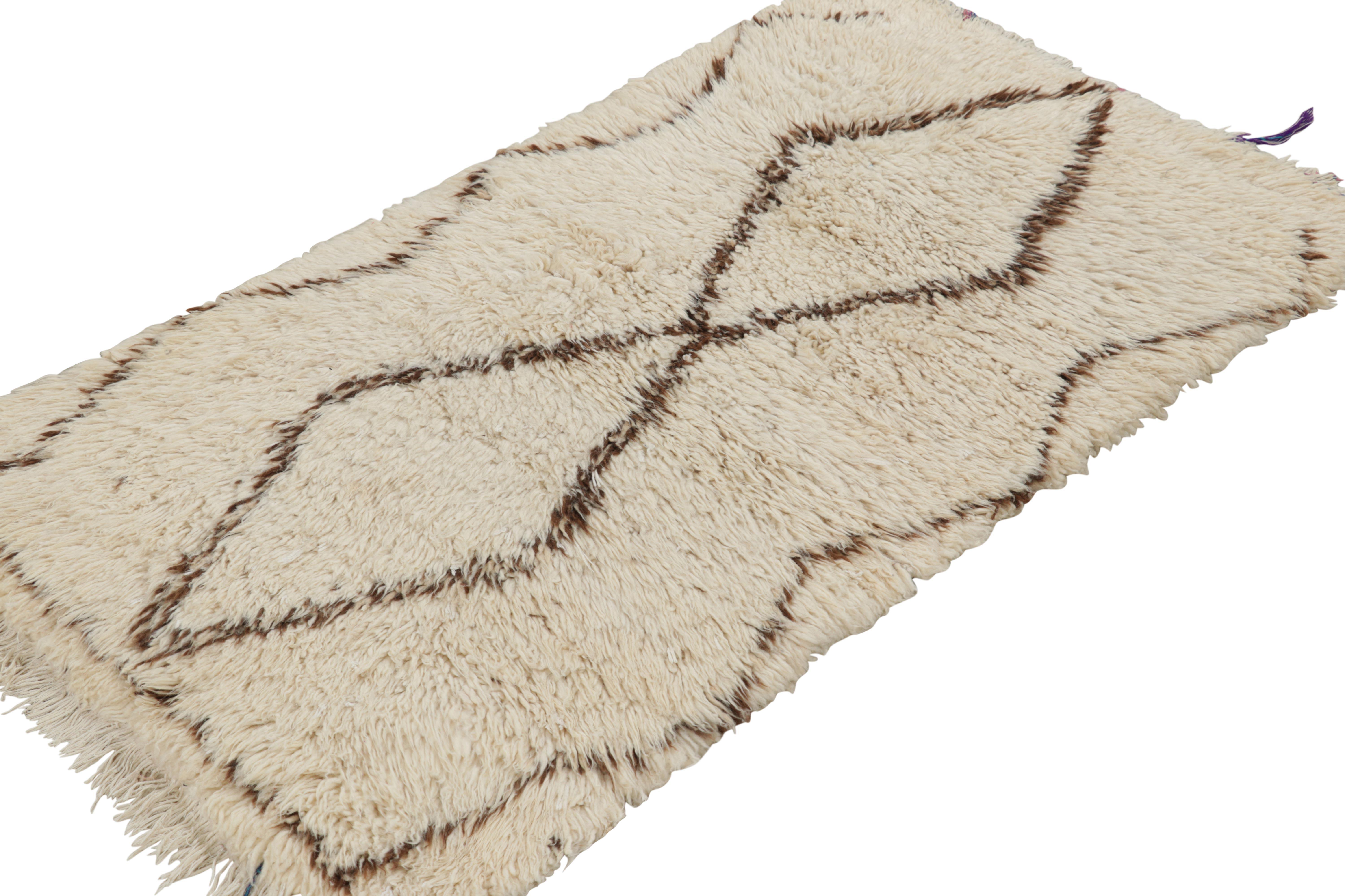 Vintage Moroccan Rug in White with Brown Diamond Medallions, from Rug & Kilim In Good Condition For Sale In Long Island City, NY