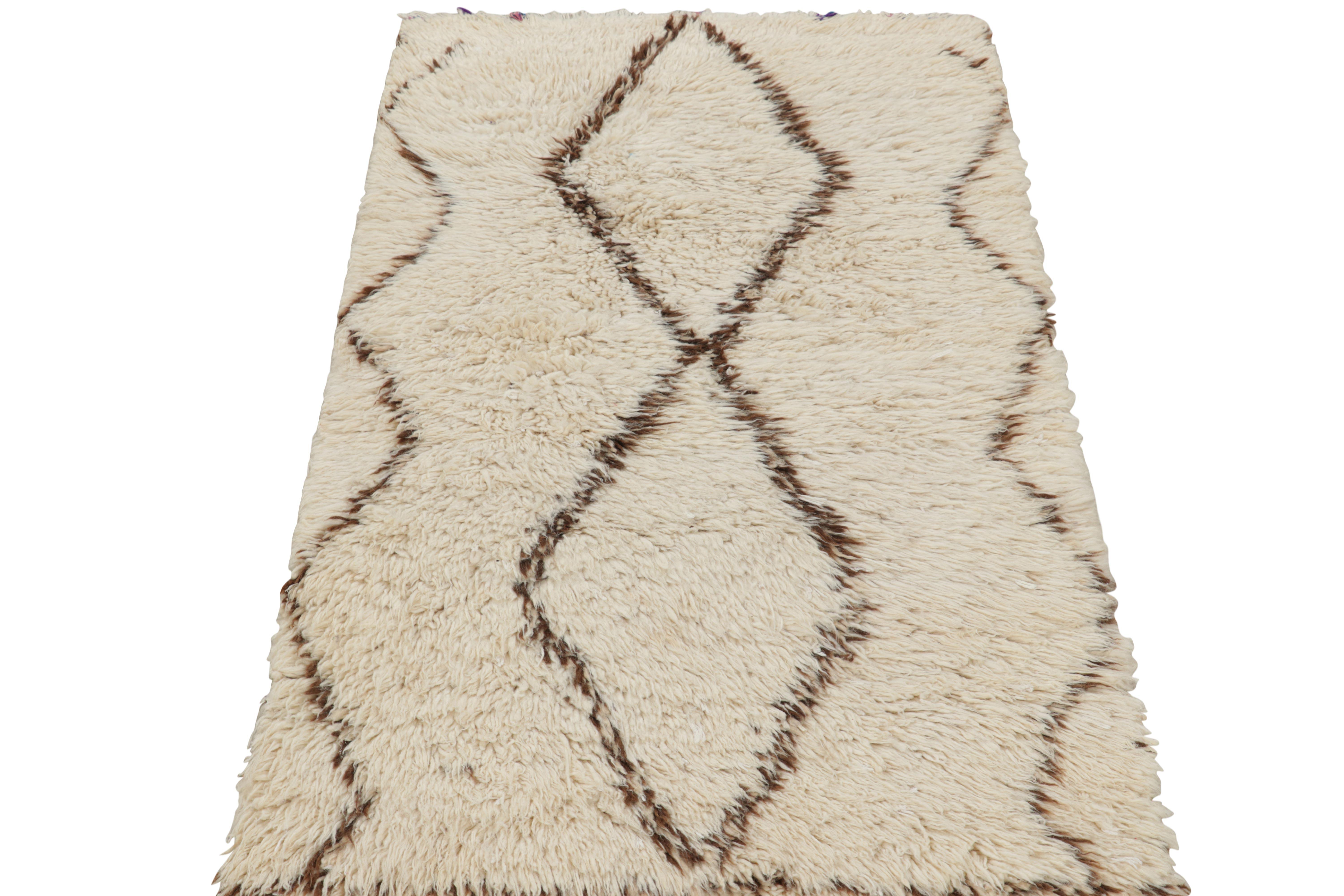 Mid-20th Century Vintage Moroccan Rug in White with Brown Diamond Medallions, from Rug & Kilim For Sale