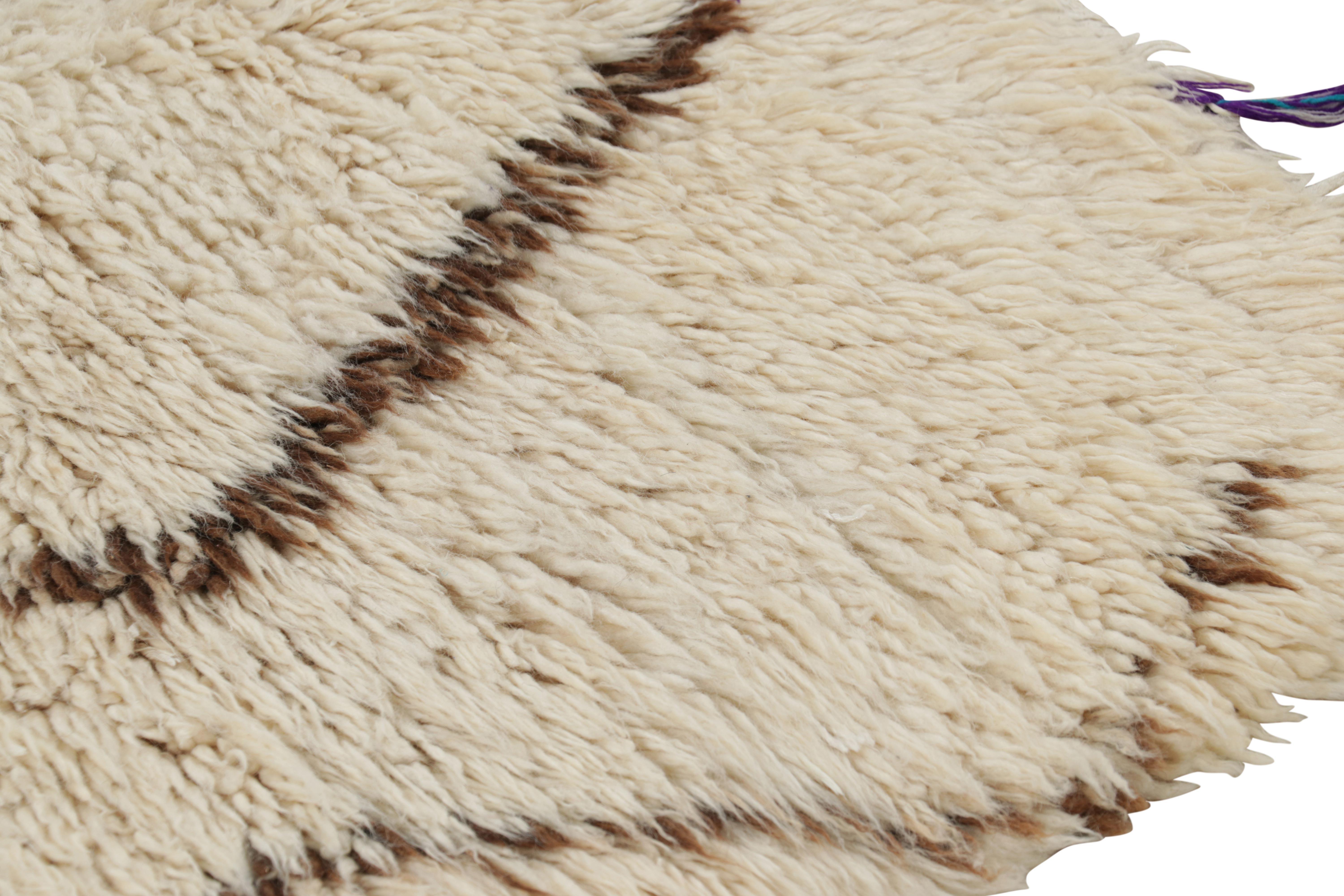 Wool Vintage Moroccan Rug in White with Brown Diamond Medallions, from Rug & Kilim For Sale