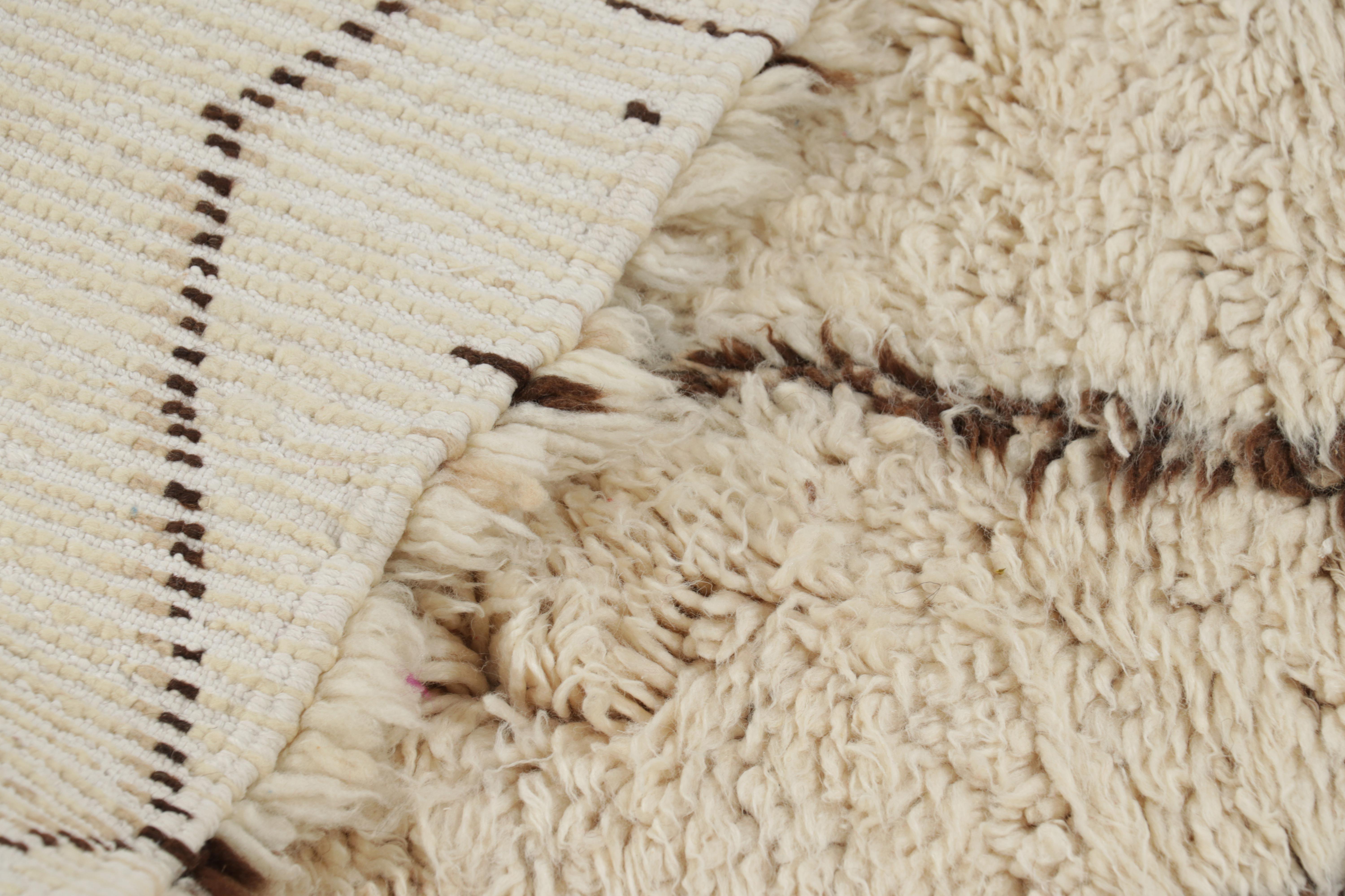 Vintage Moroccan Rug in White with Brown Diamond Medallions, from Rug & Kilim For Sale 1