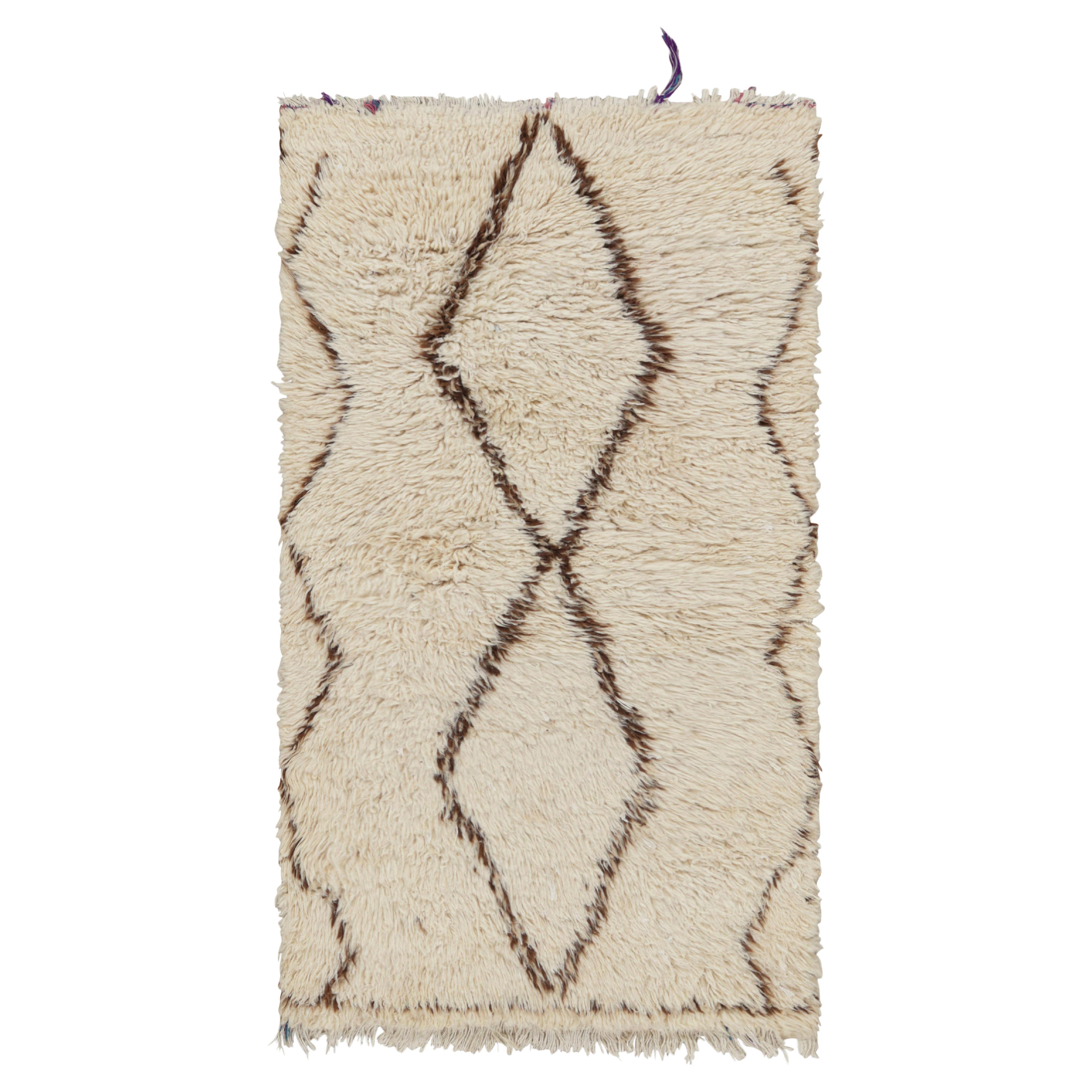 Vintage Moroccan Rug in White with Brown Diamond Medallions, from Rug & Kilim