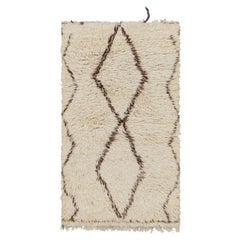Vintage Moroccan Rug in White with Brown Diamond Medallions, from Rug & Kilim