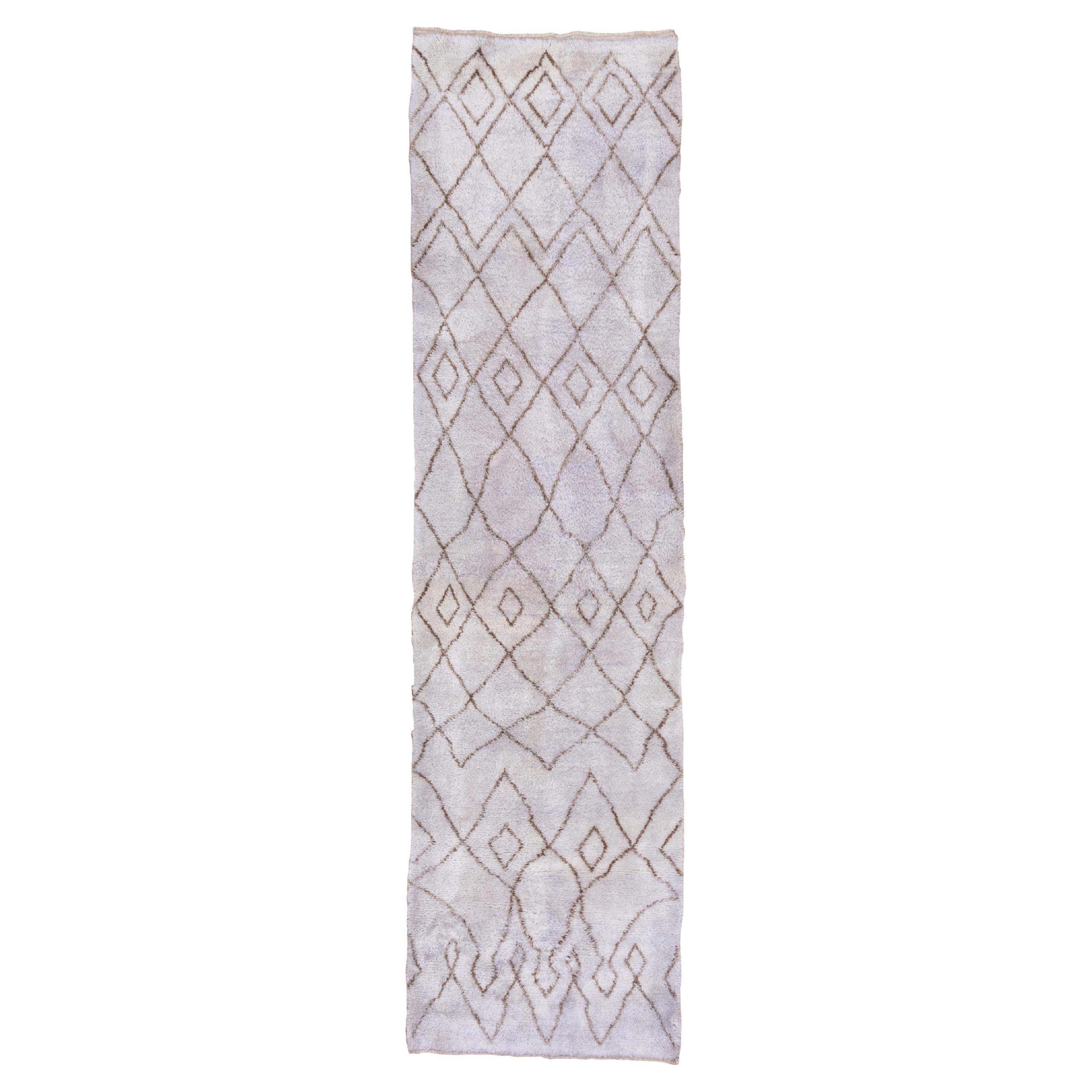 Alfombra Marroquí Vintage Suelo Marfil con Dibujo Lineal de Diamantes Bereberes