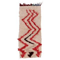 Alfombra marroquí vintage - Suelo marfil con diseño tribal en zigzag rojo