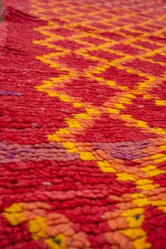 Vintage Moroccan Rug Moroccan Lattice Design in Fiery Vermilion and Gold