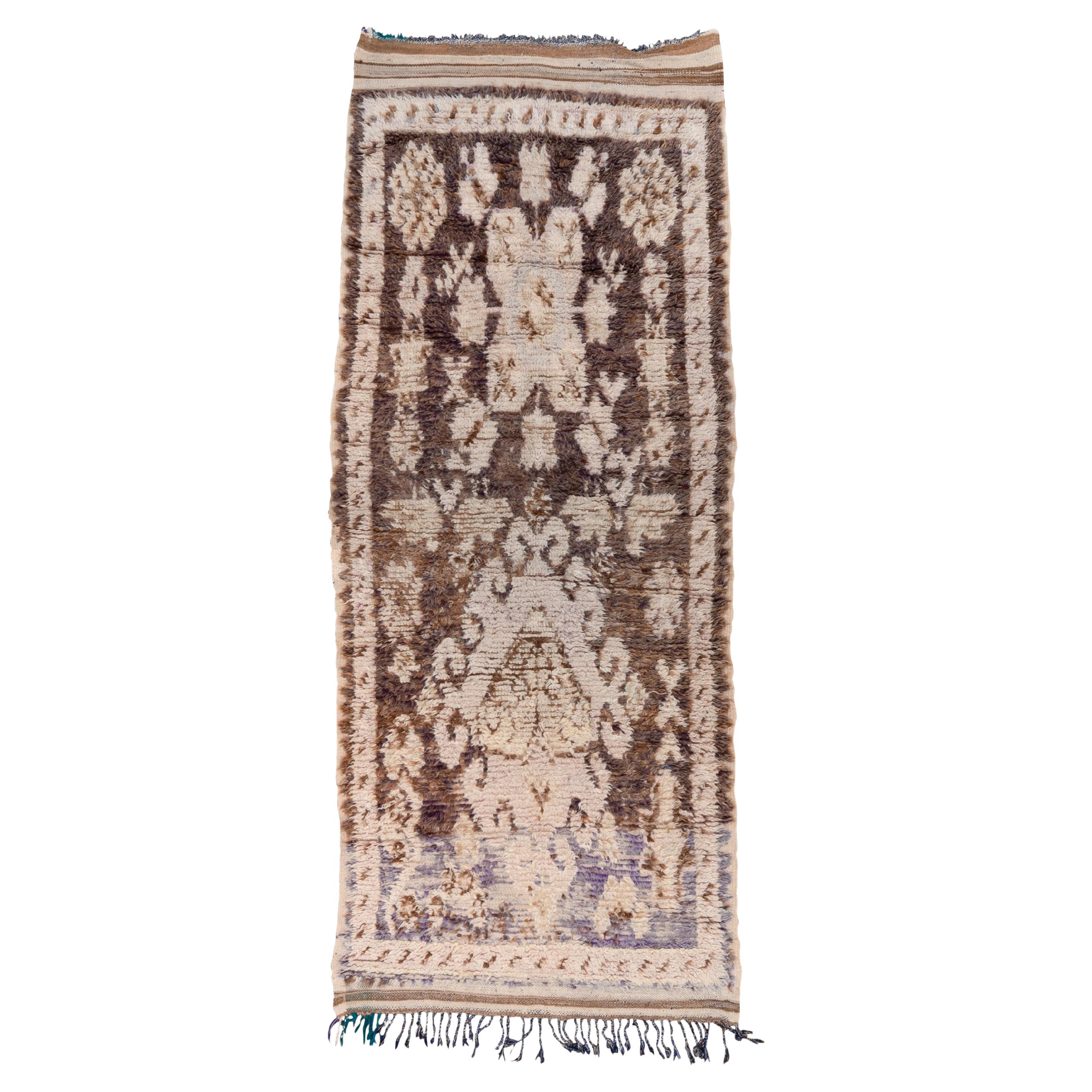 Alfombra Marroquí Vintage Motivo Medallón Neutro en Tonos Tierra y Marfil en venta