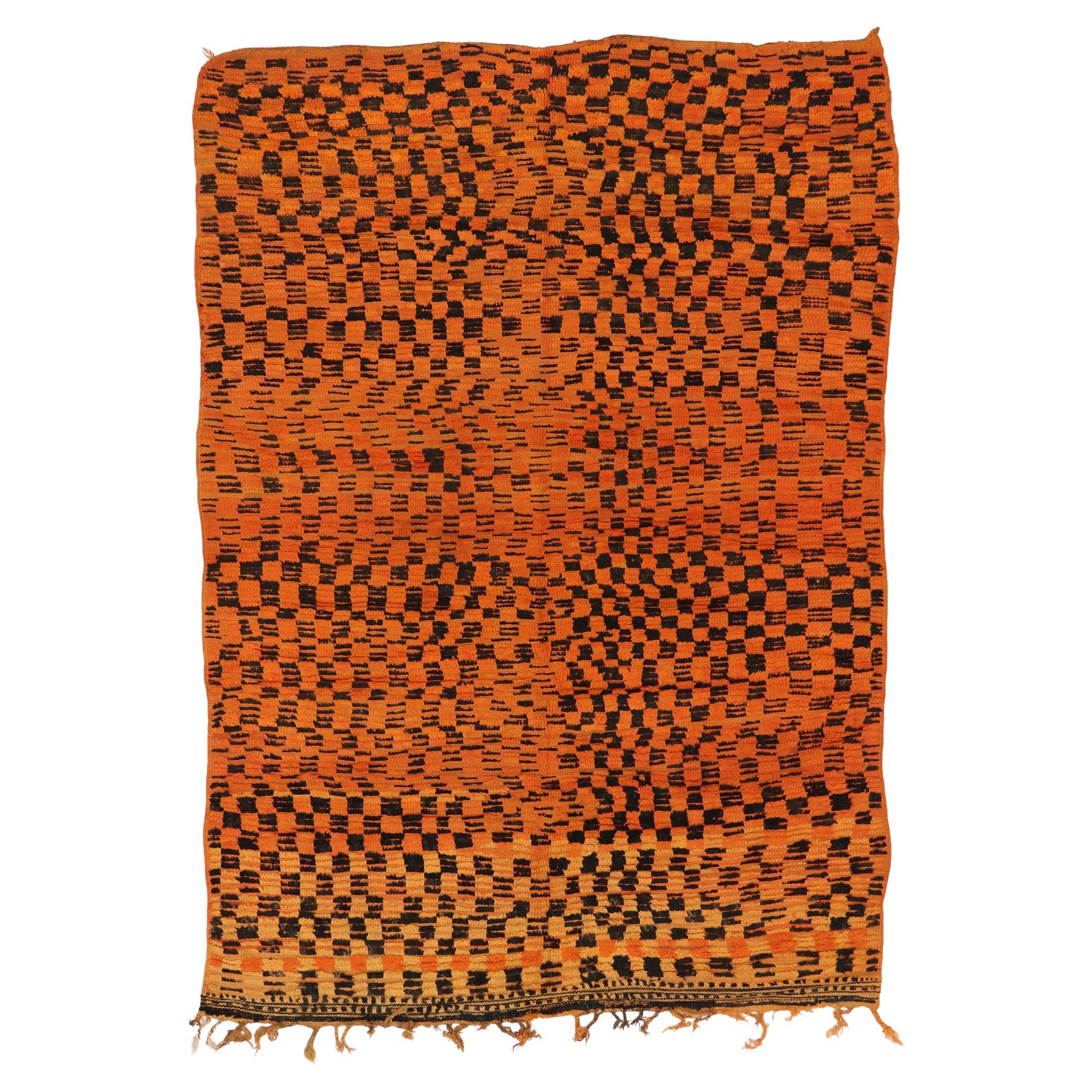 Vintage Moroccan Rug, Nomadic Charm Meets Rugged Beauty For Sale