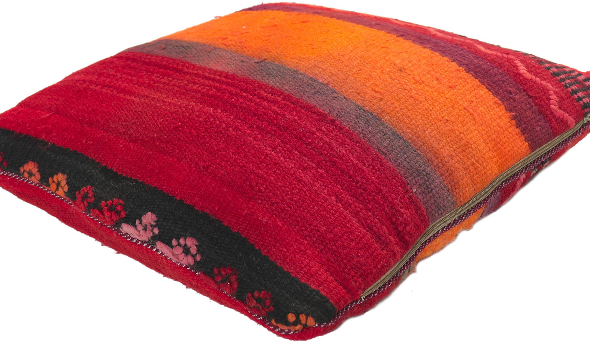 78441 Vintage Moroccan Rug Pillow, 01'05 x 01'06 x 00'04. Emanating nomadic charm with elements of comfort and functional versatility, this vintage Moroccan pillow conjures the spirit of Morocco. Made by talented artisans of the Zemmour Tribe in