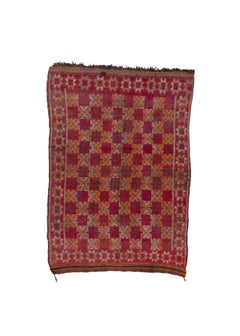 Vintage Moroccan Rug Red Ground Allover Star Motif