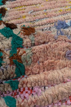Vintage Moroccan Rug – Tribal Motif with Blush and Aqua Accents