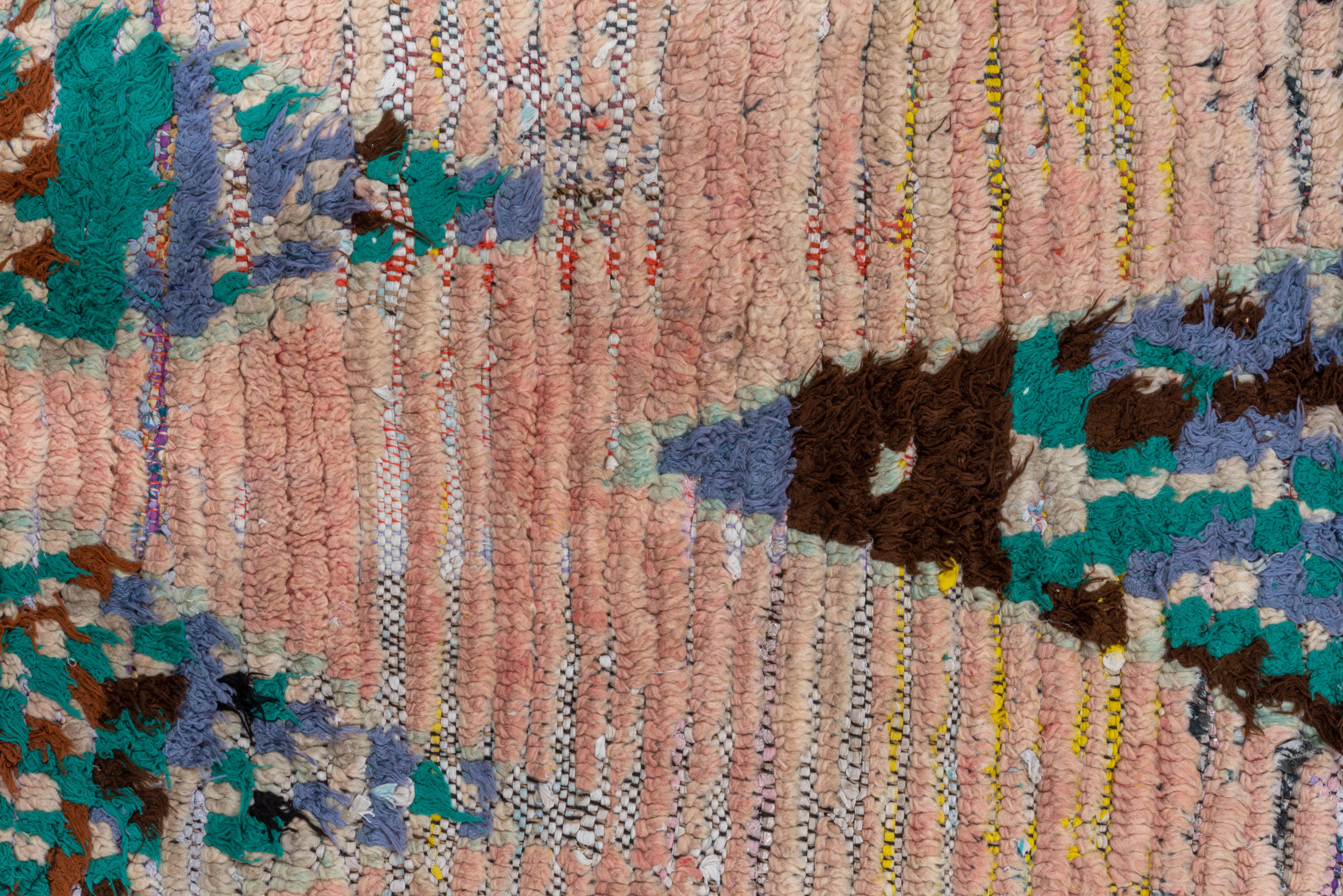 Alfombra Marroquí Vintage - Motivo Tribal con Acentos Blush y Aqua Lana en venta