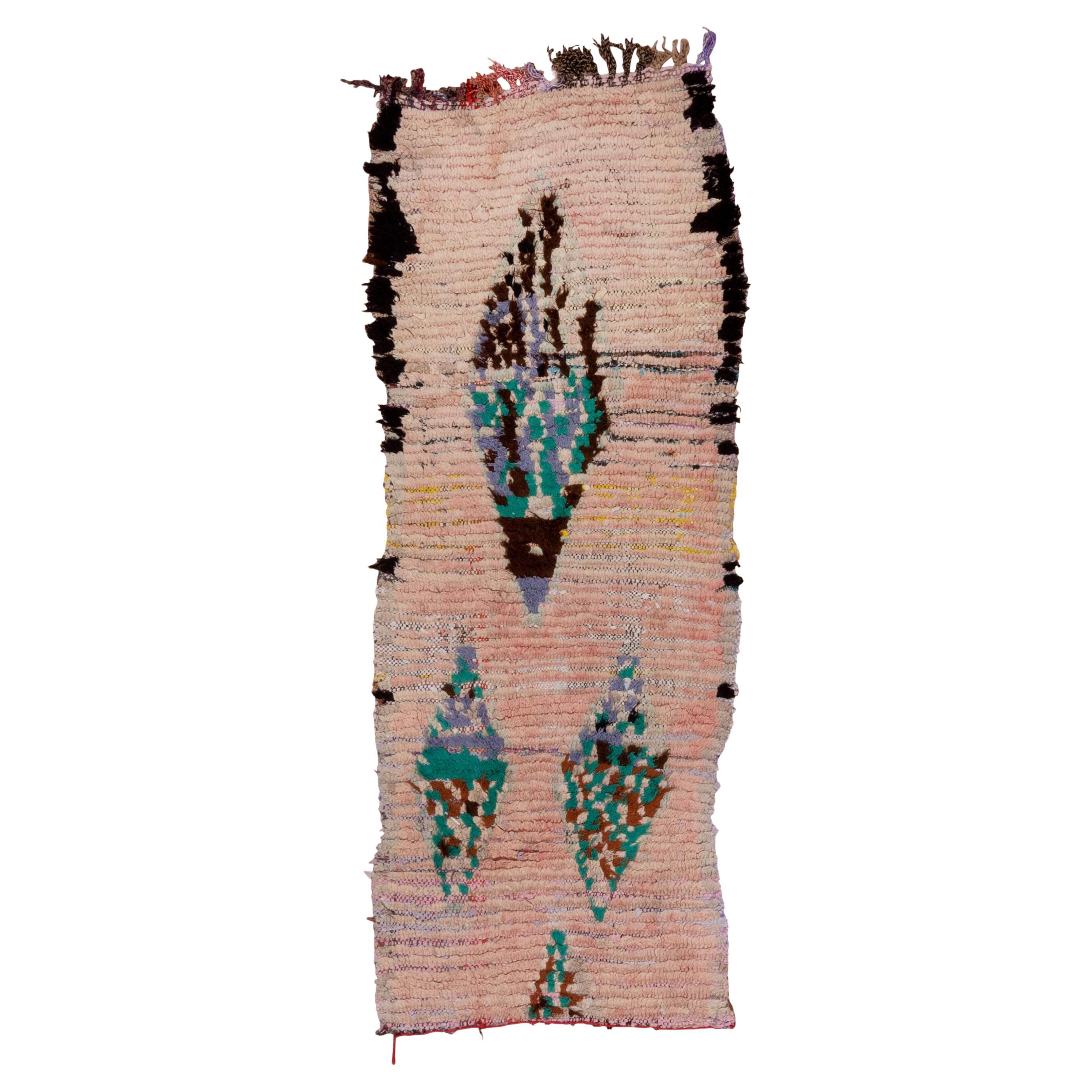 Alfombra Marroquí Vintage - Motivo Tribal con Acentos Blush y Aqua en venta