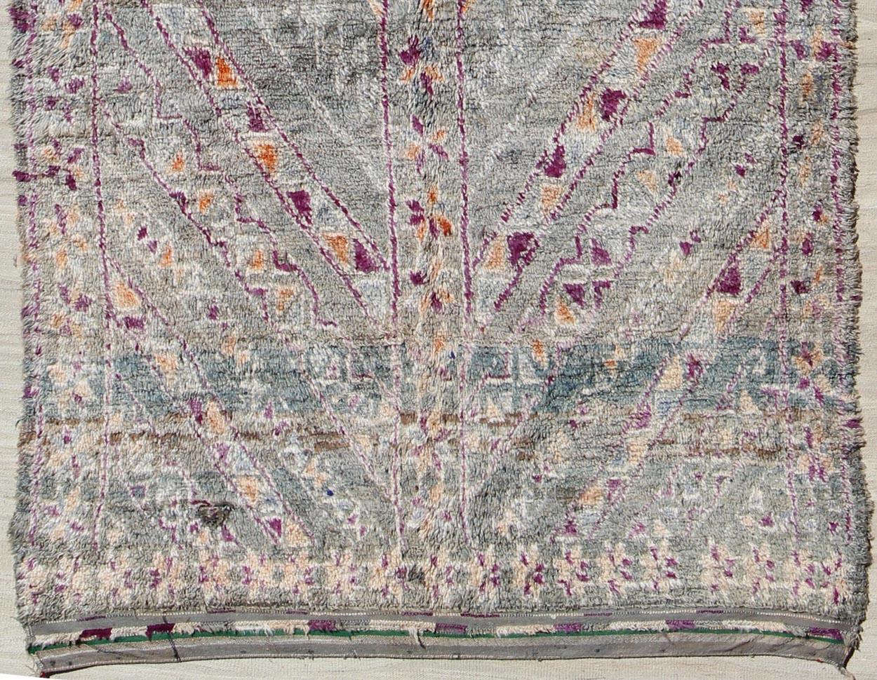 Hand-Knotted Vintage Moroccan Rug with All-Over Tribal Design in Shades of Blueish/Green For Sale