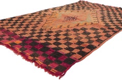 Vintage Orange Boujad Moroccan Rug, Tribal Enchantment Meets Midcentury Elegance